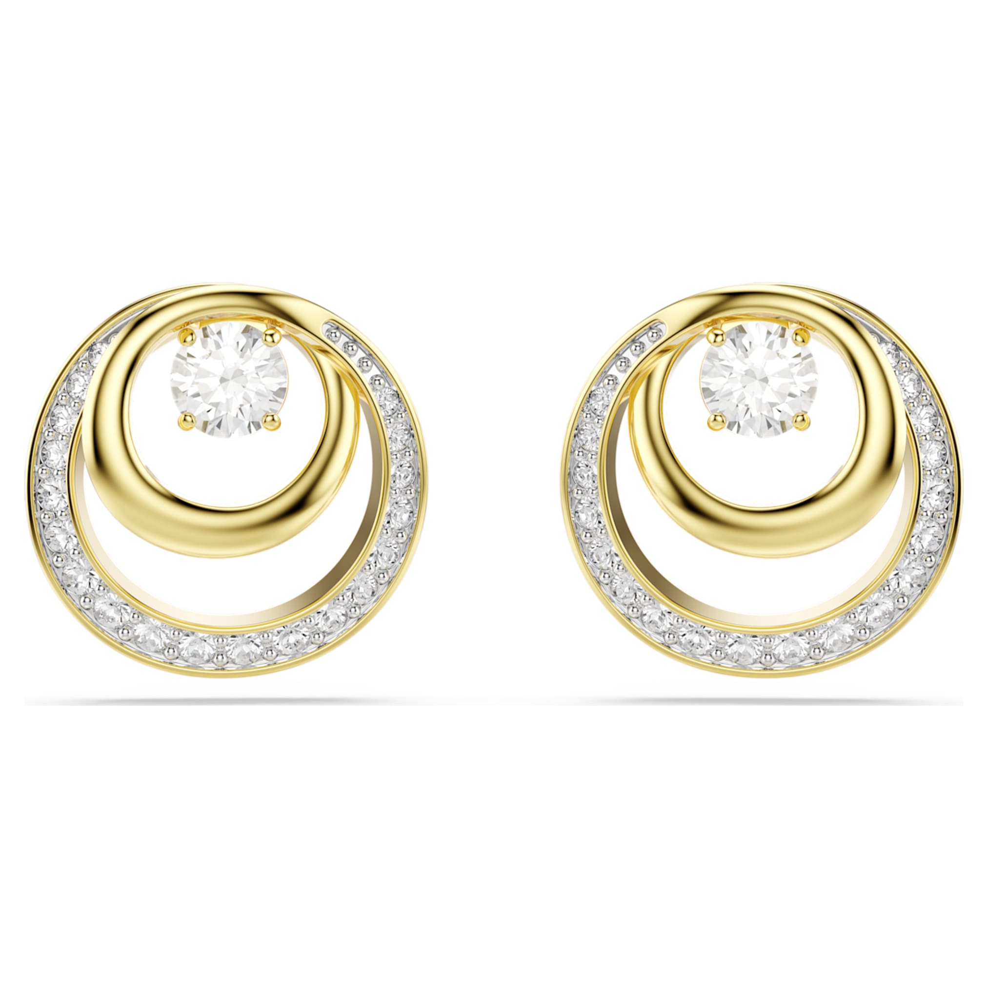 Swarovski Hyperbola stud earrings Round cut, White, 18K gold finish