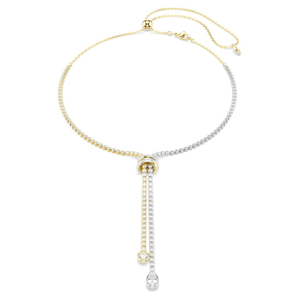 Swarovski Hyperbola Y necklace Round cut, Knot, White, Mixed metal finish