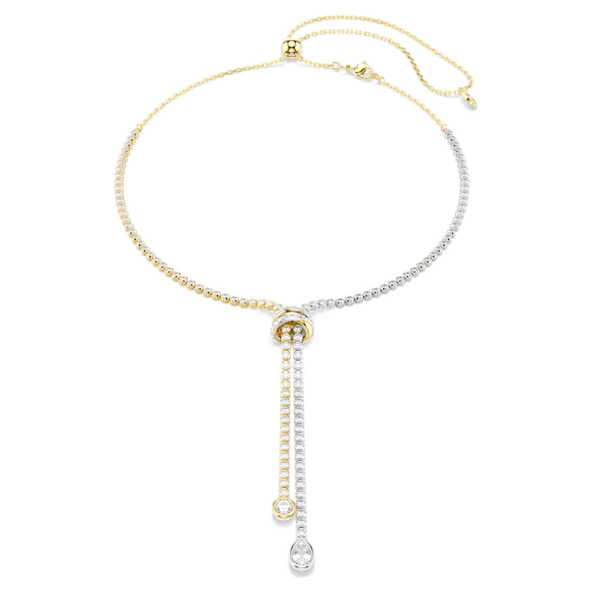 Swarovski Hyperbola Y necklace Round cut, Knot, White, Mixed metal finish