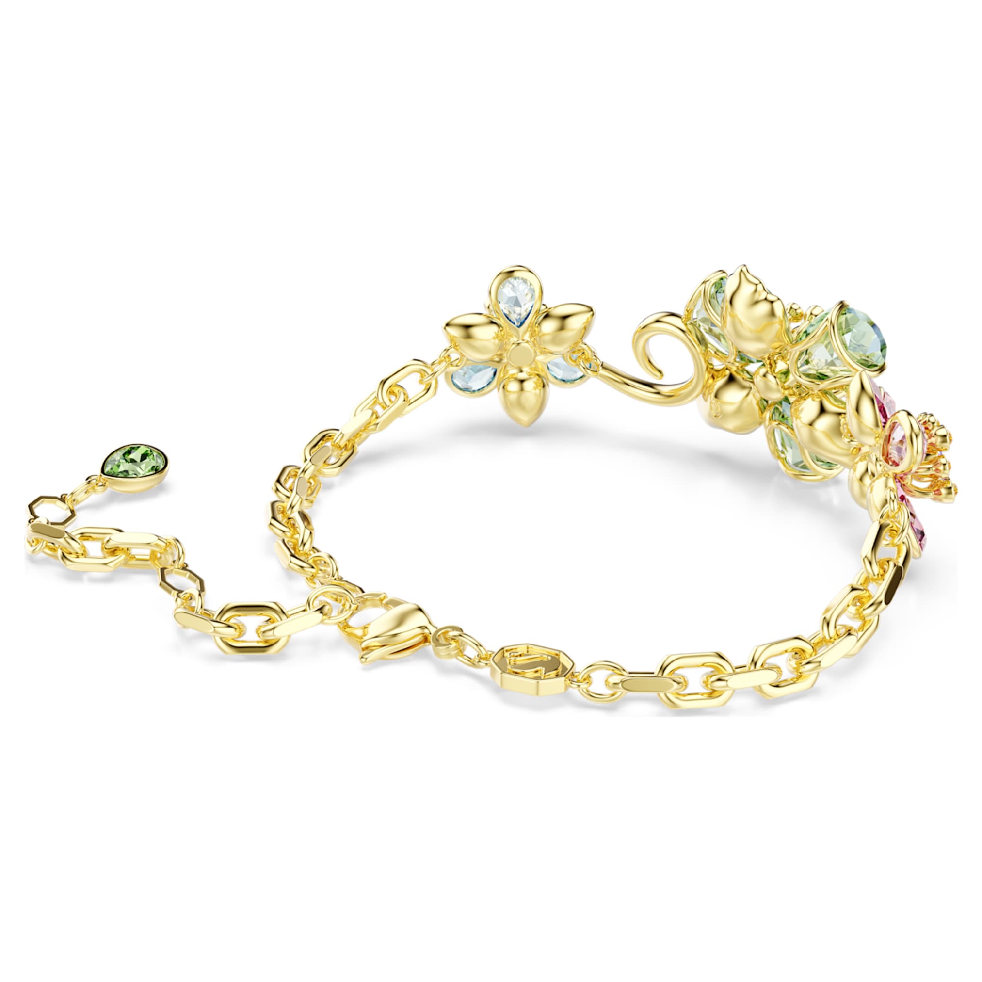 Swarovski Idyllia bracelet Mixed cuts, Flower, Multicolored, 18K gold finish
