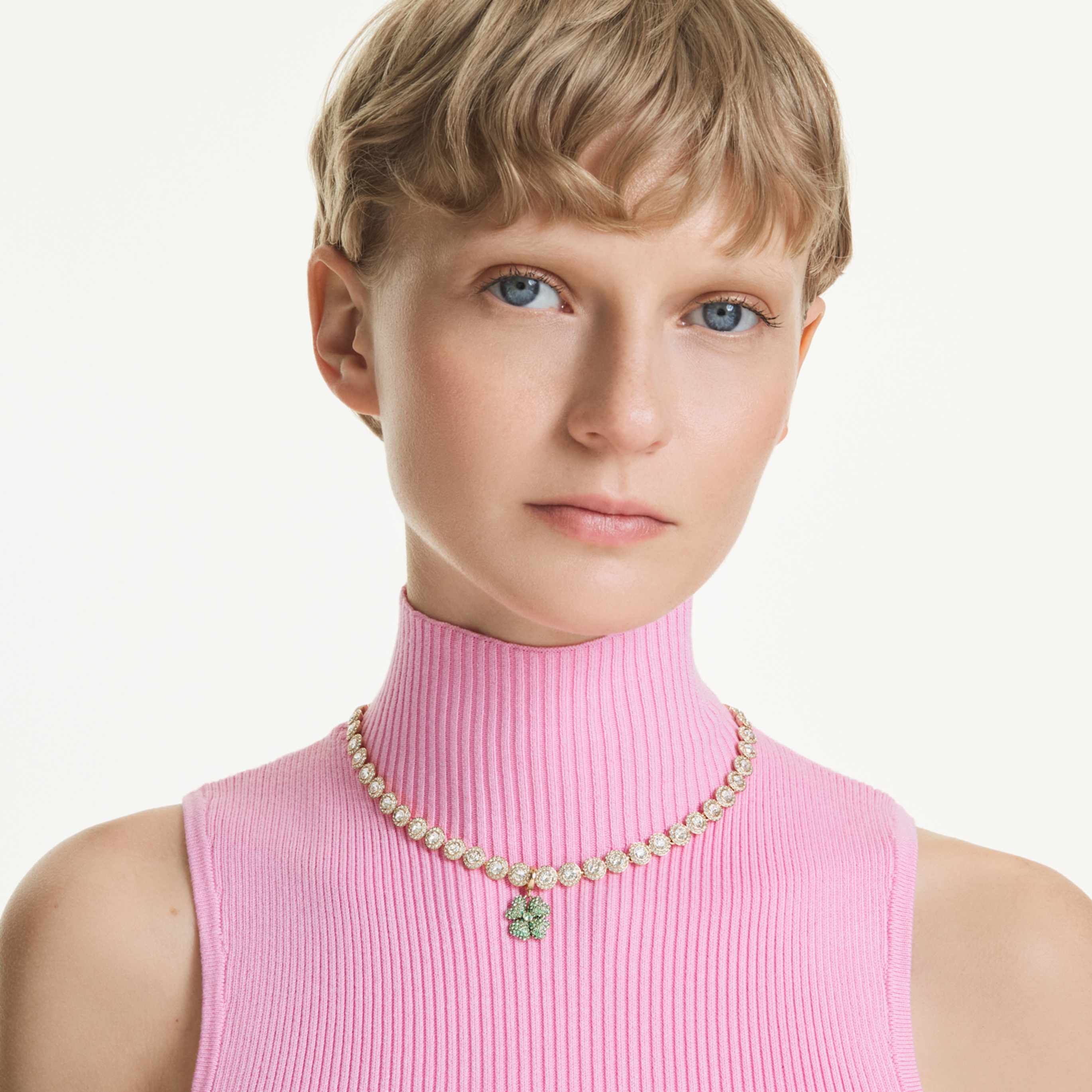 Swarovski Idyllia charm Clover, Green, 18K gold finish