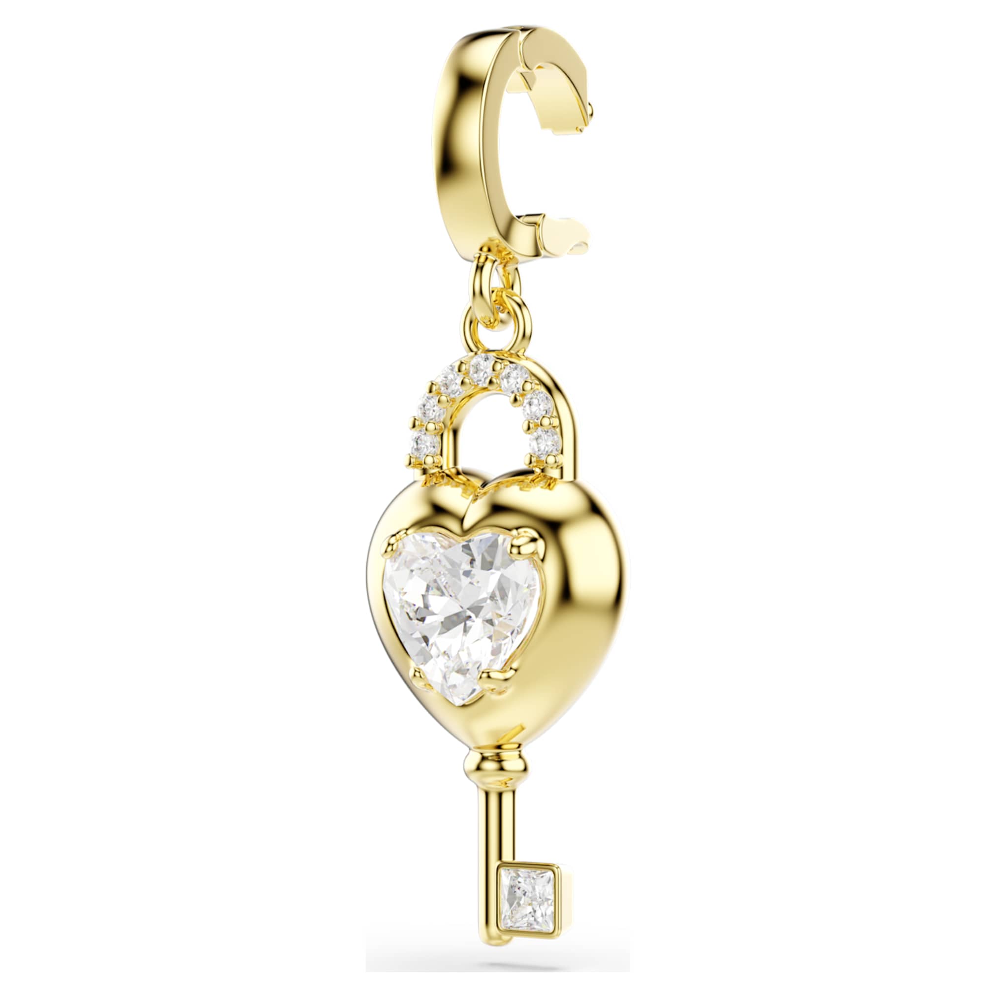 Swarovski Idyllia charm Mixed cuts, Heart with key, White, 18K gold finish