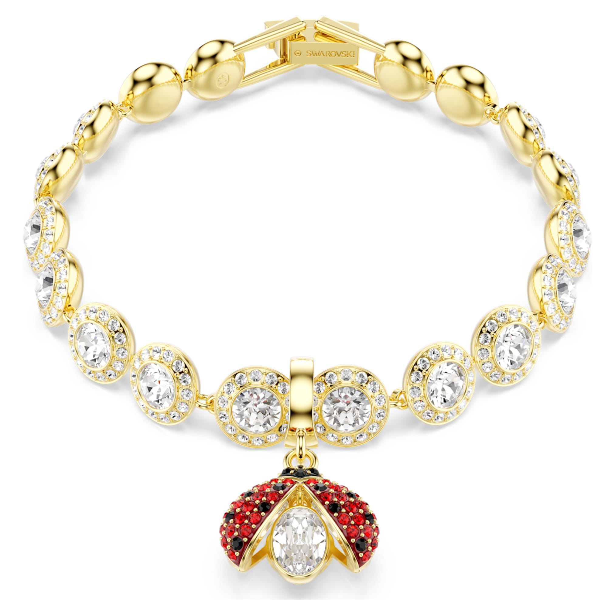 Swarovski Idyllia charm Mixed cuts, Ladybug, Red, 18K gold finish
