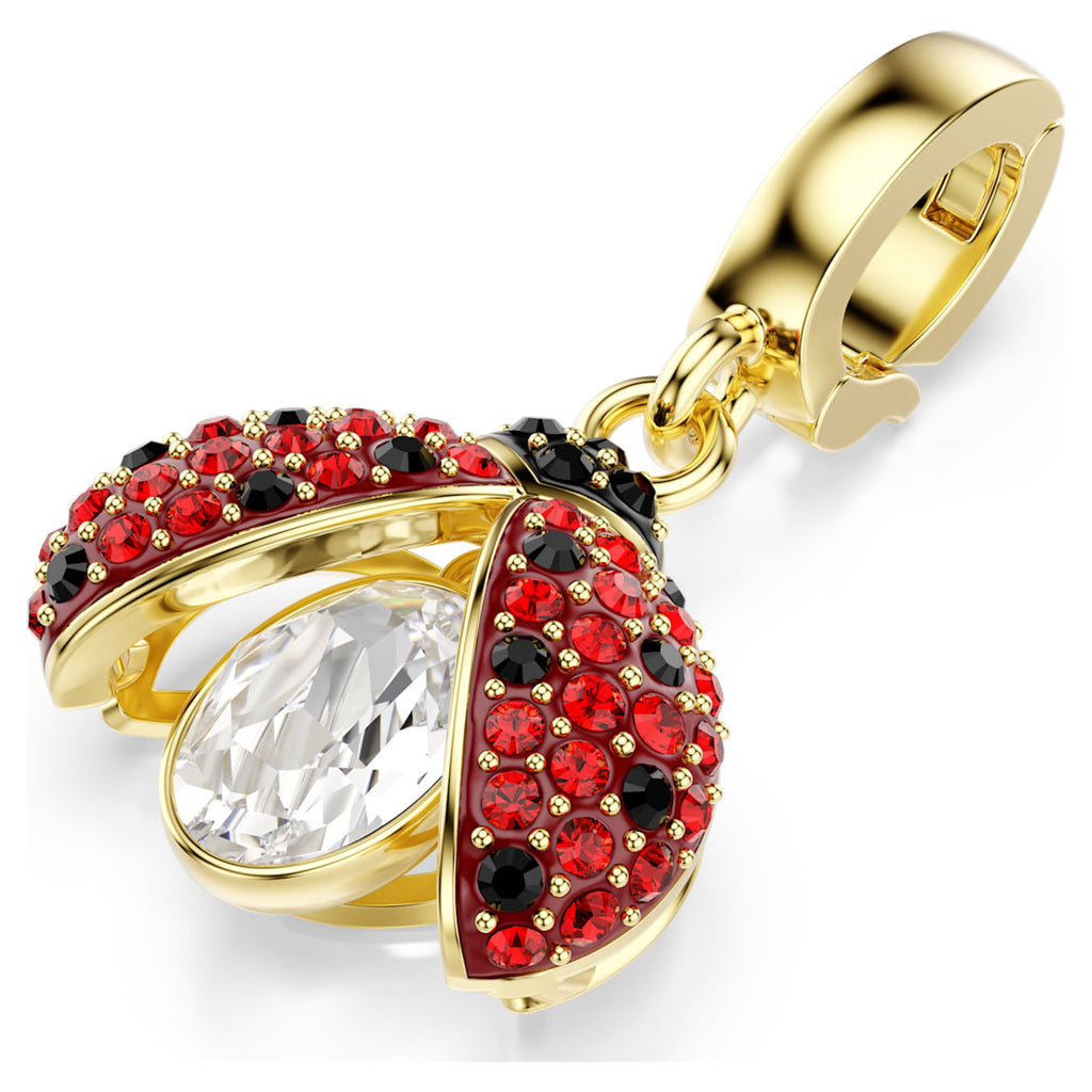 Swarovski Idyllia charm Mixed cuts, Ladybug, Red, 18K gold finish