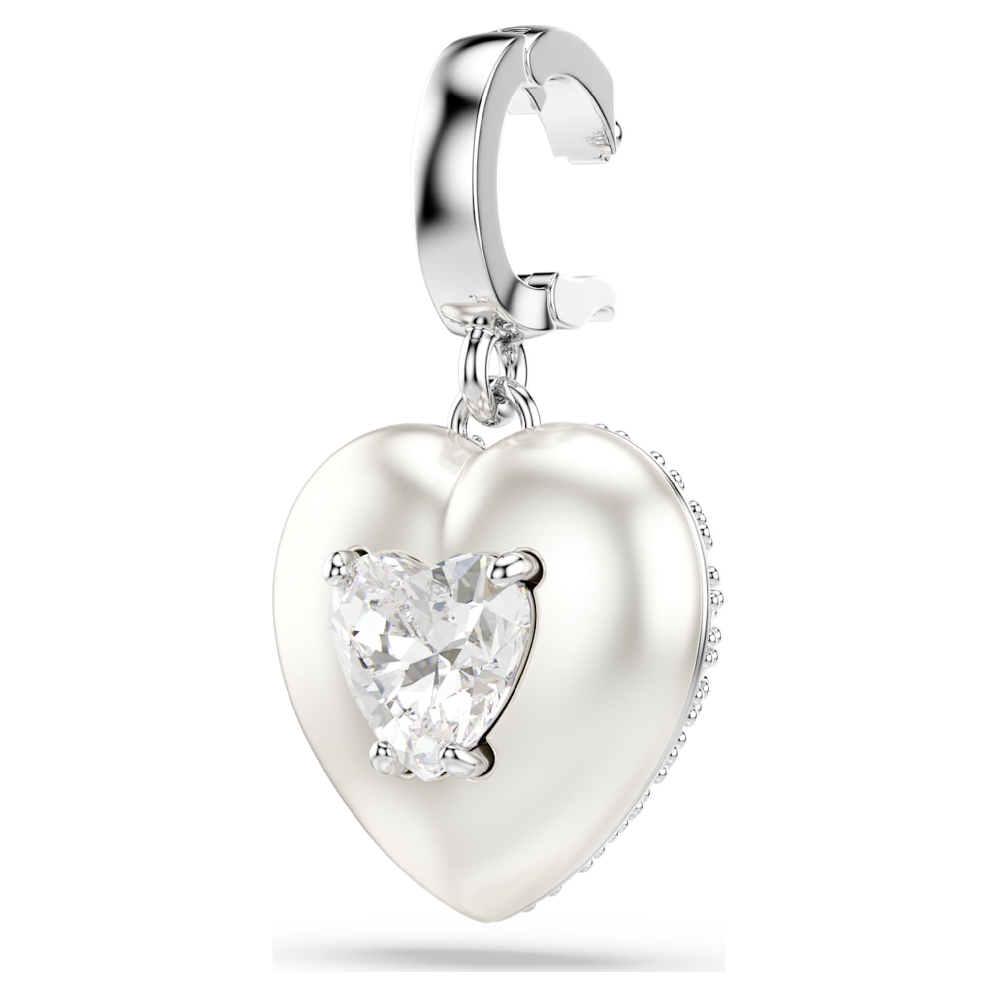 Swarovski Idyllia charm Mixed cuts, Pearl-colored coating, Heart, White, Rhodium plated
