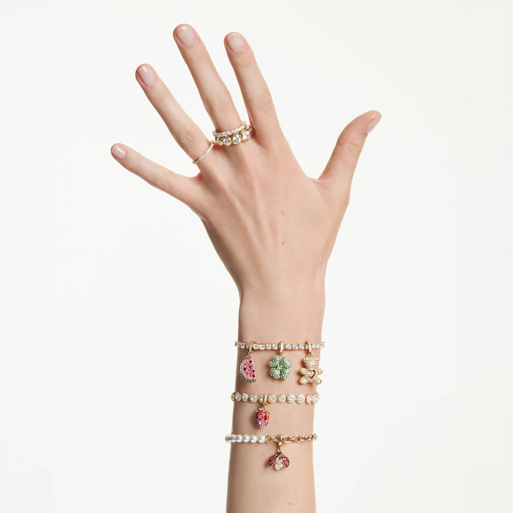 Swarovski Idyllia charm Mixed cuts, Strawberry, Red, 18K gold finish