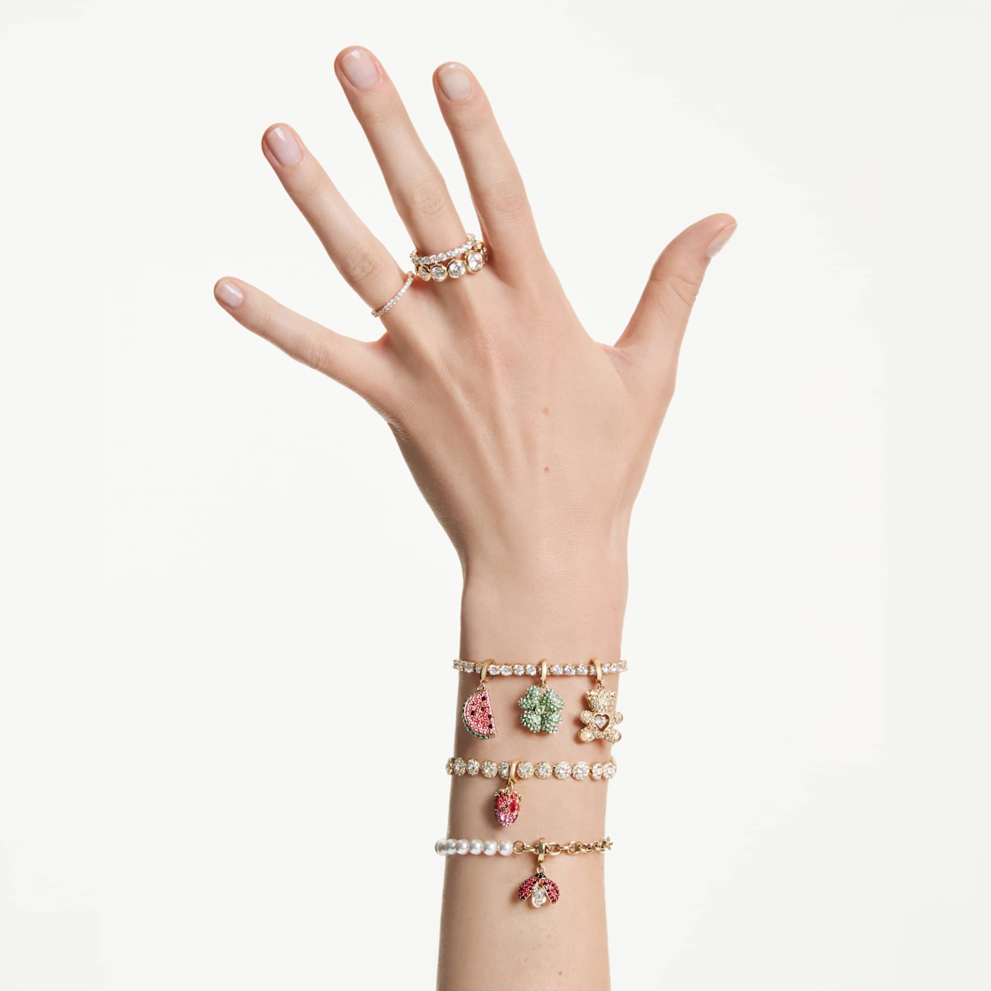 Swarovski Idyllia charm Mixed cuts, Strawberry, Red, 18K gold finish