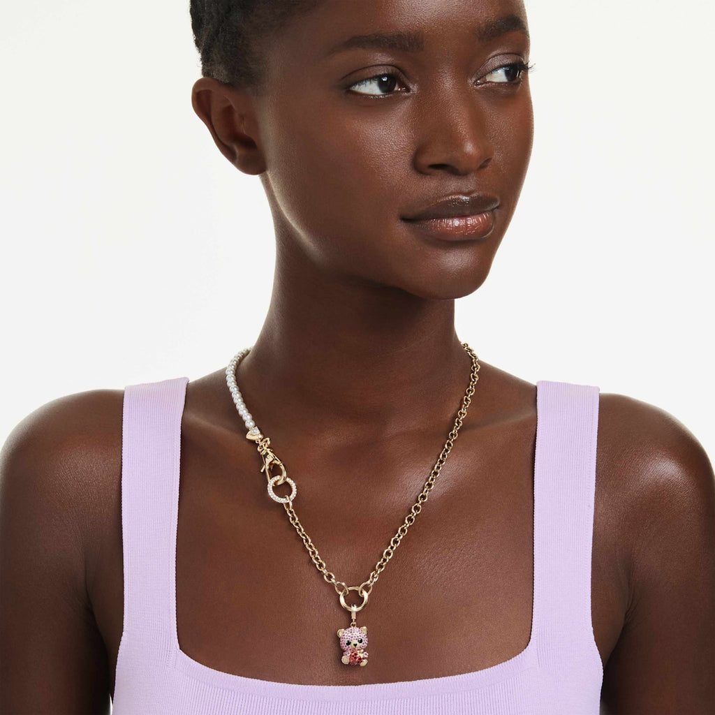 Swarovski Idyllia charm Mixed cuts, Teddy, Pink, 18K gold finish
