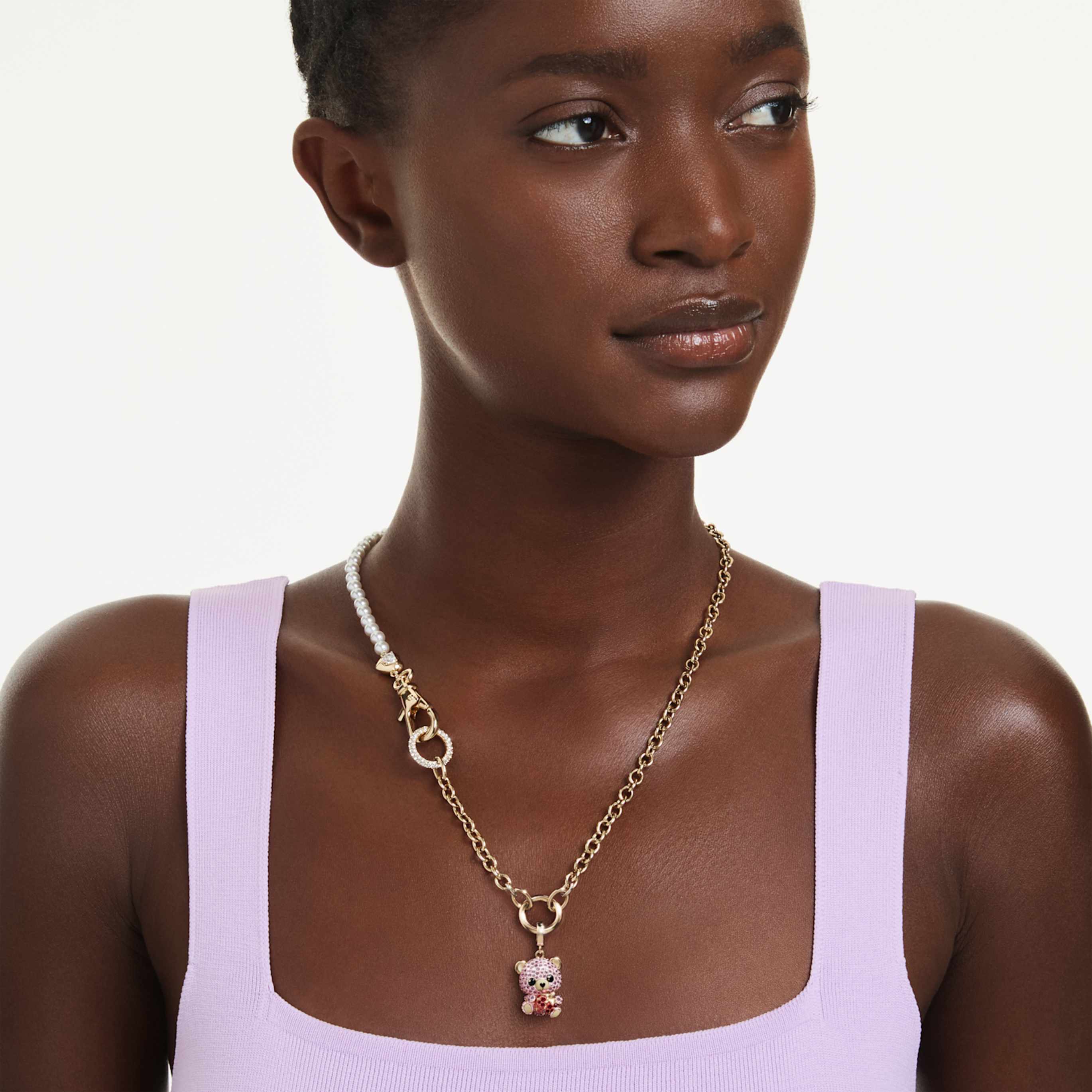 Swarovski Idyllia charm Mixed cuts, Teddy, Pink, 18K gold finish