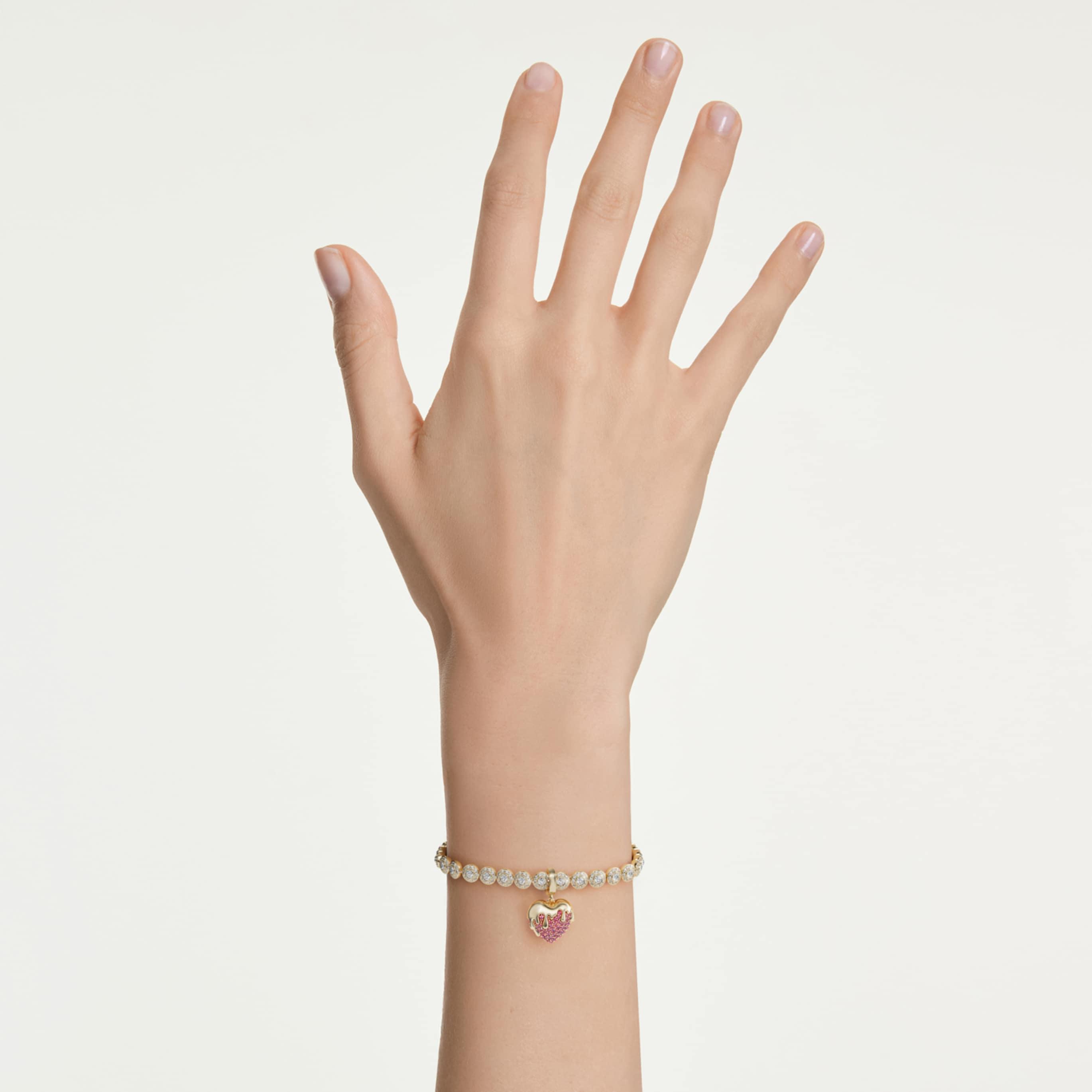 Swarovski Idyllia charm Round cut, Heart, Pink, 18K gold finish