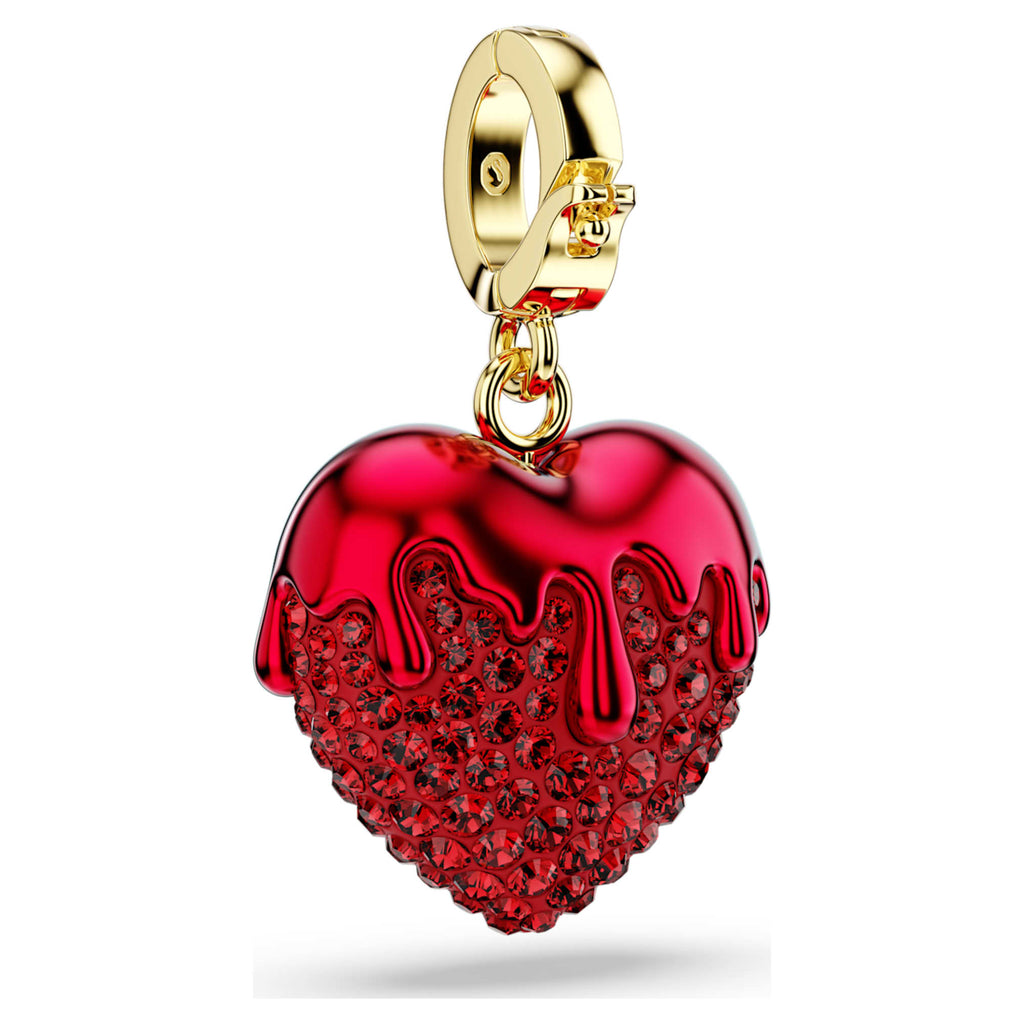 Swarovski Idyllia charm Round cut, Heart, Red, 18K gold finish