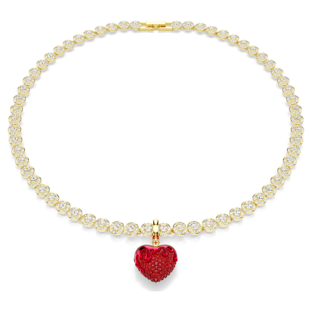 Swarovski Idyllia charm Round cut, Heart, Red, 18K gold finish