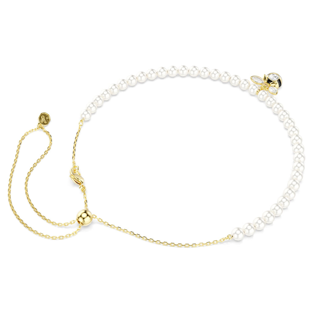 Swarovski Idyllia choker Crystal pearl, Mixed cuts, Bee, White, 18K gold finish