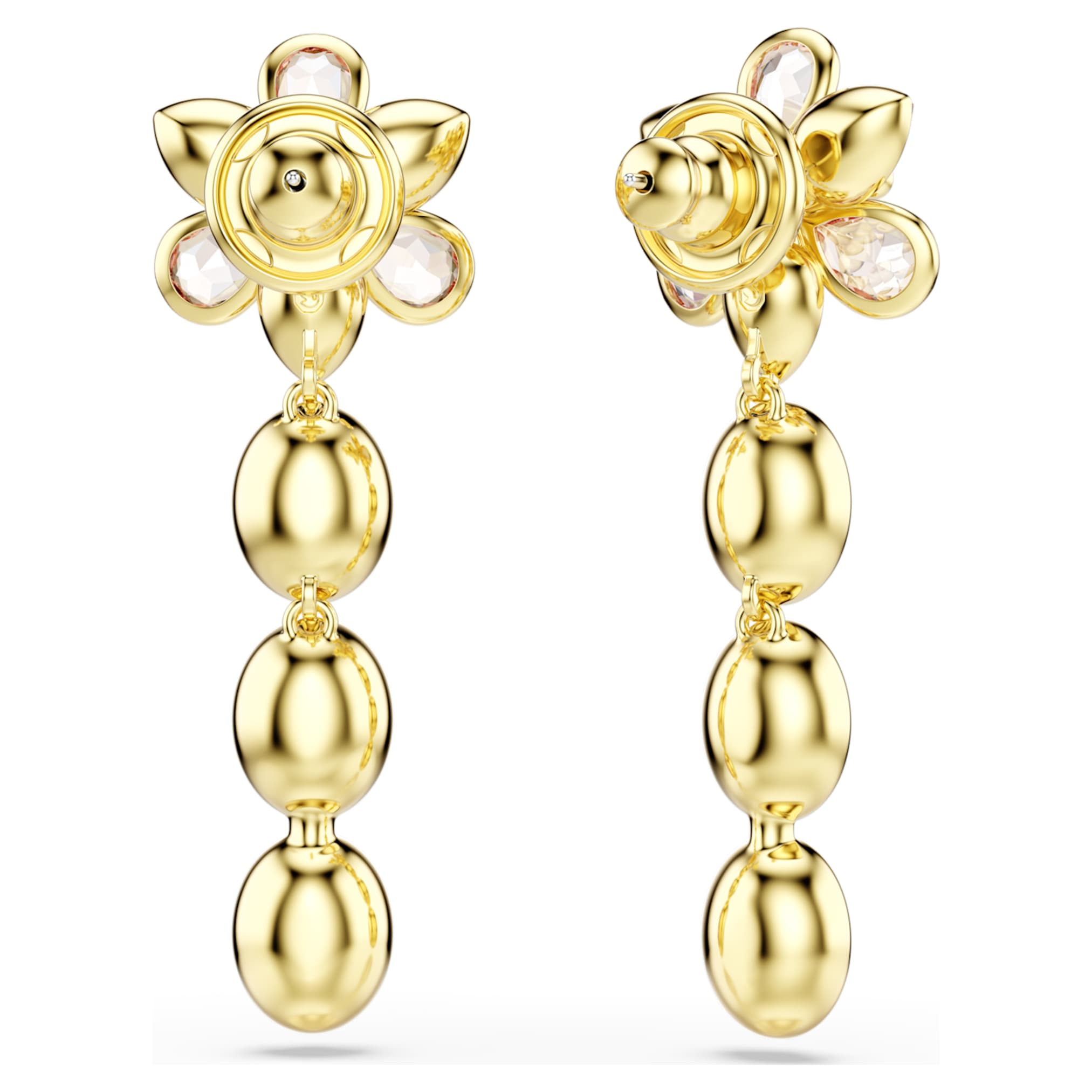 Swarovski Idyllia drop earrings Mixed cuts, Flower, Multicolored, 18K gold finish
