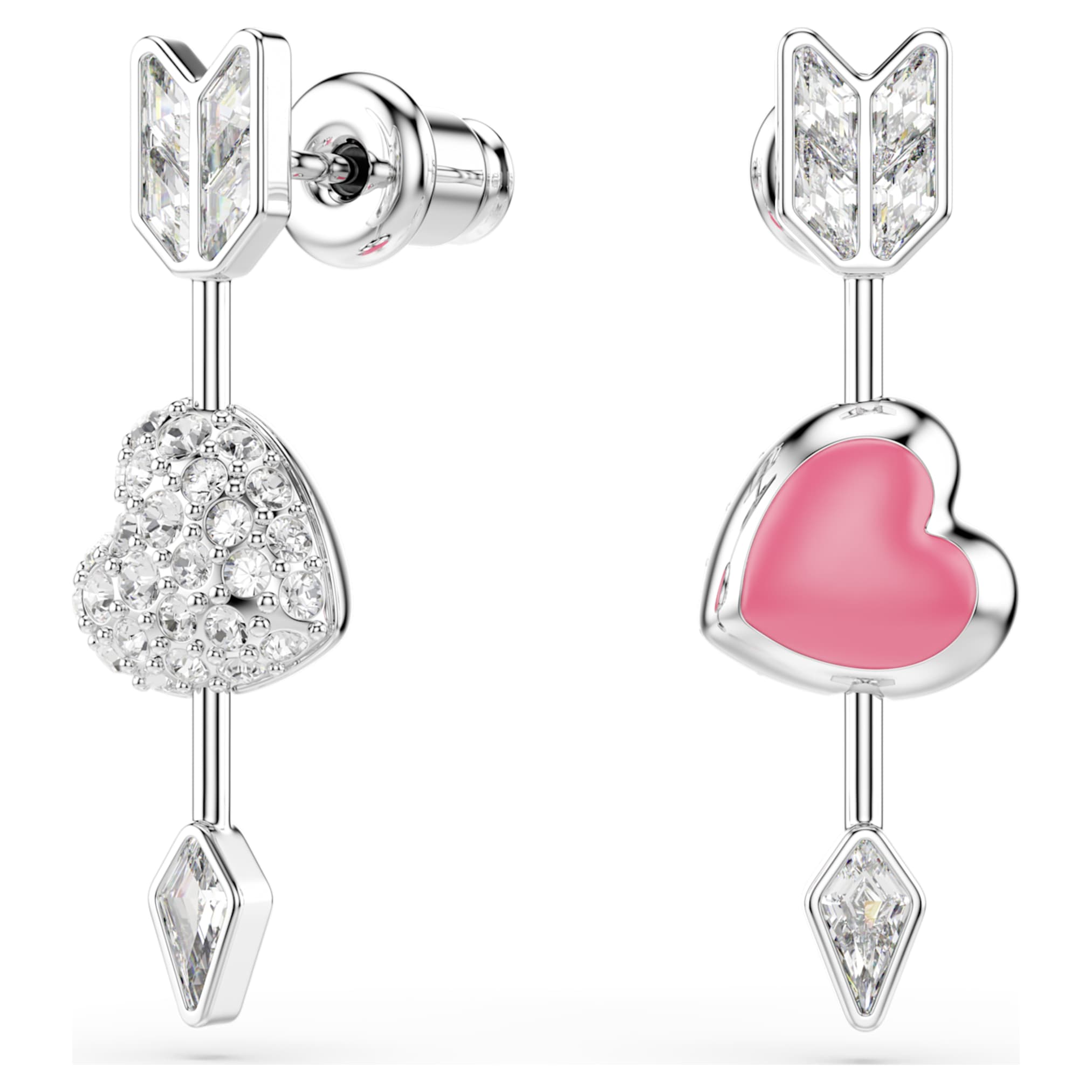 Swarovski Idyllia drop earrings Mixed cuts, Heart with arrow, White, Rhodium plated