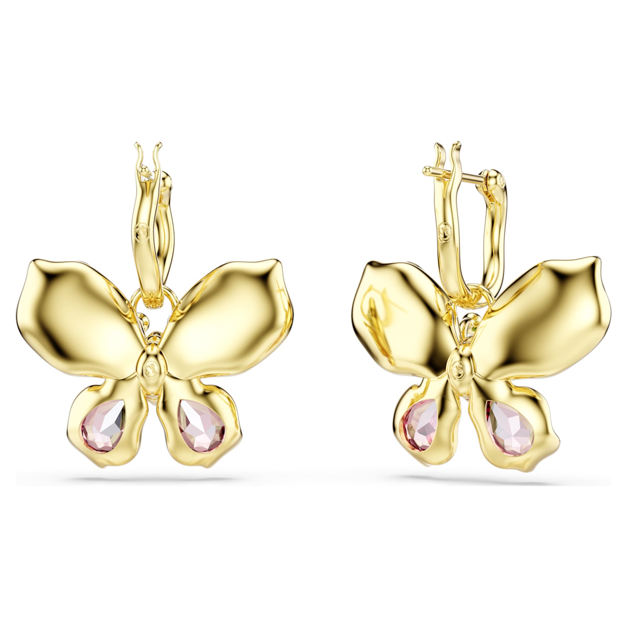 Swarovski Idyllia drop earrings Mixed cuts, Pavé, Butterfly, Multicolored, 18K gold finish