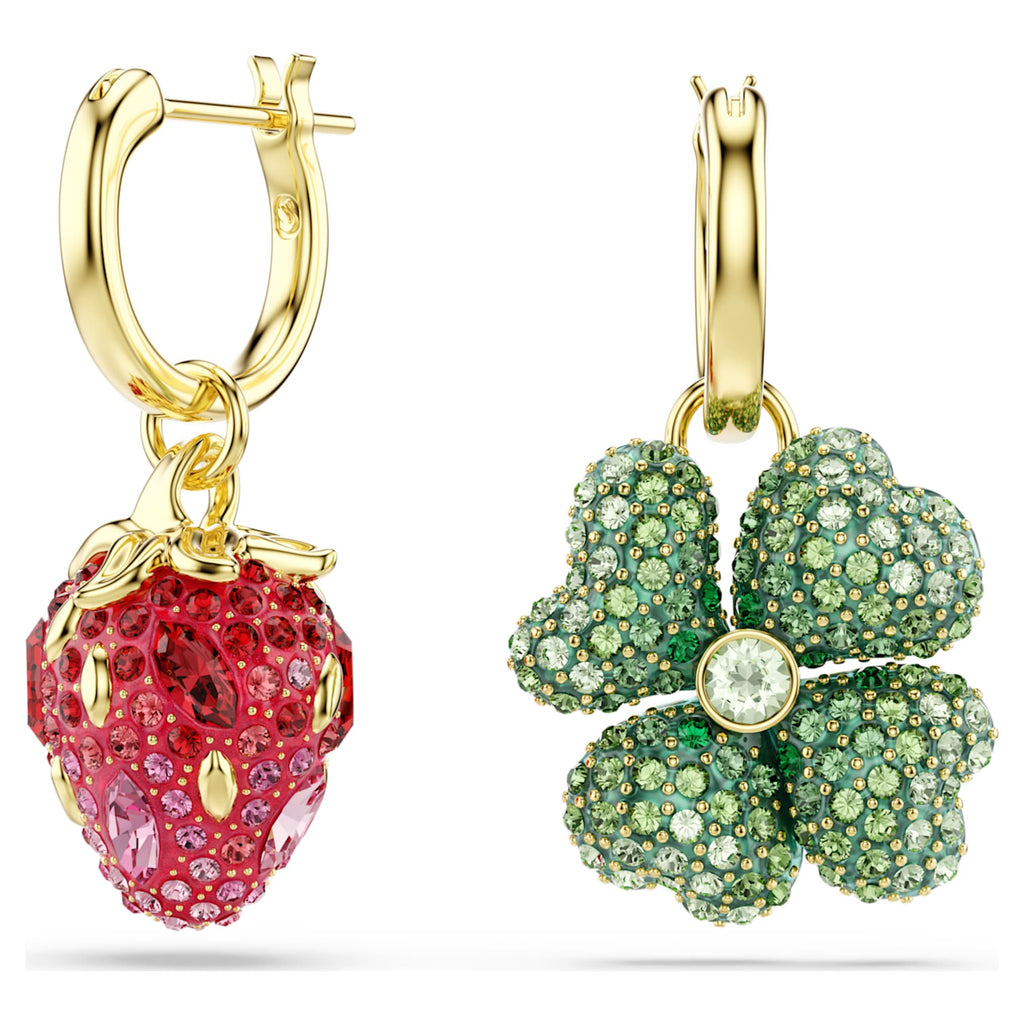 Swarovski Idyllia drop earrings Set (3), Ladybug, Clover, Strawberry, Multicolored, 18K gold finish