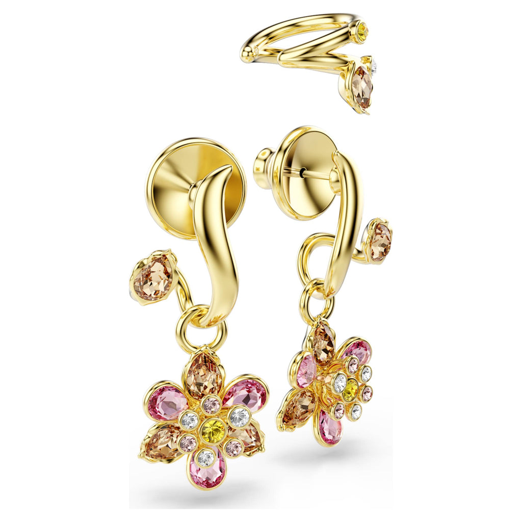 Swarovski Idyllia earrings Set (3), Mixed cuts, Flower, Multicolored, 18K gold finish