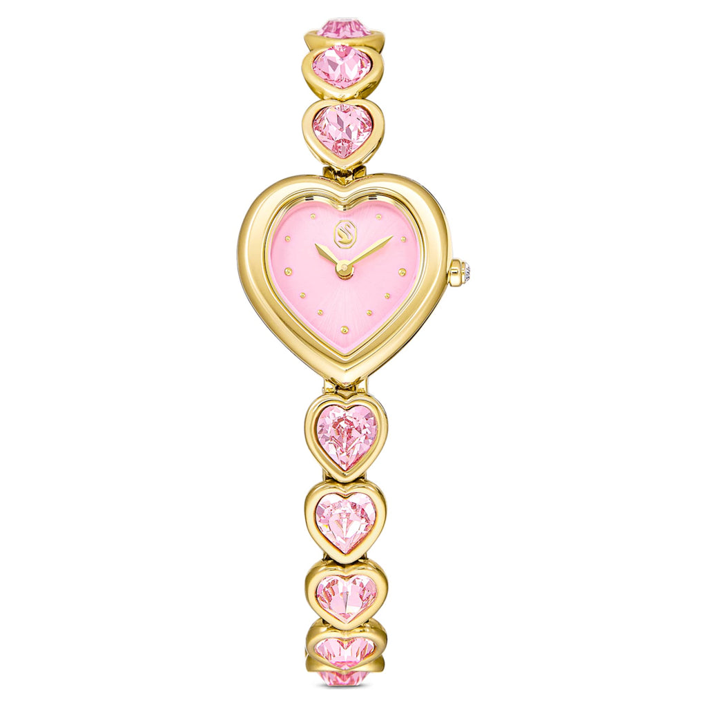 Swarovski Idyllia Heart watch Crystal bracelet, Pink, Gold-tone finish