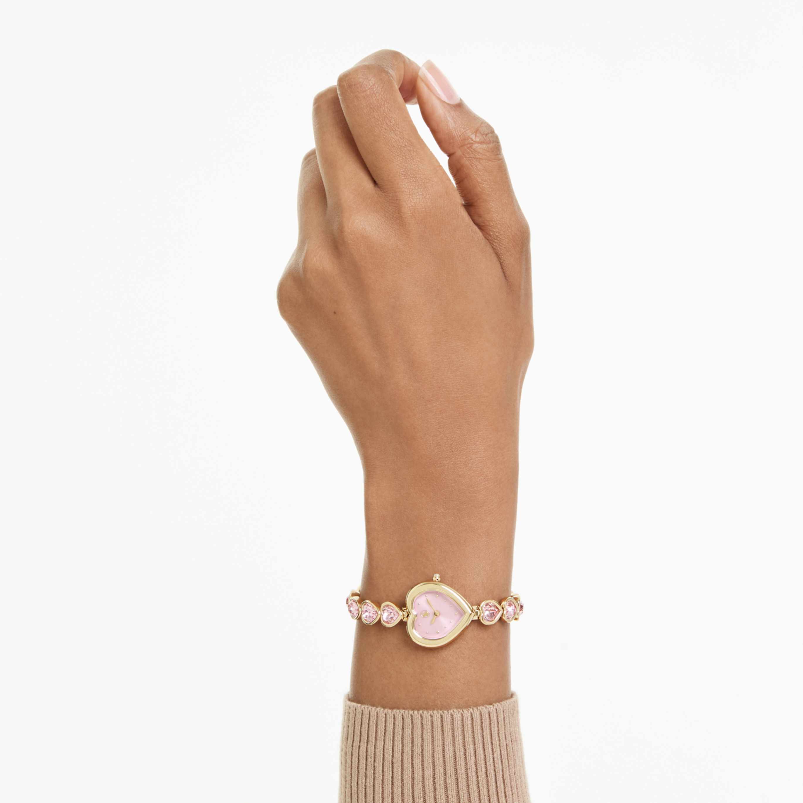 Swarovski Idyllia Heart watch Crystal bracelet, Pink, Gold-tone finish