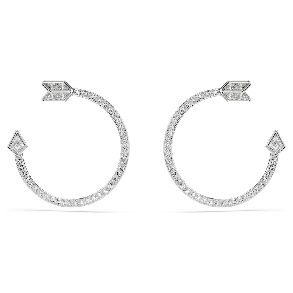 Swarovski Idyllia hoop earrings Mixed cuts, Arrow, White, Rhodium plated
