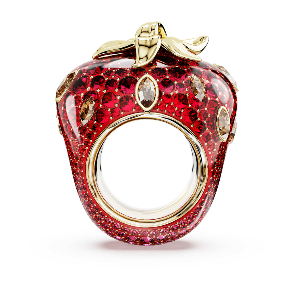 Swarovski Idyllia motif ring Mixed cuts, Strawberry, Red, 18K gold finish