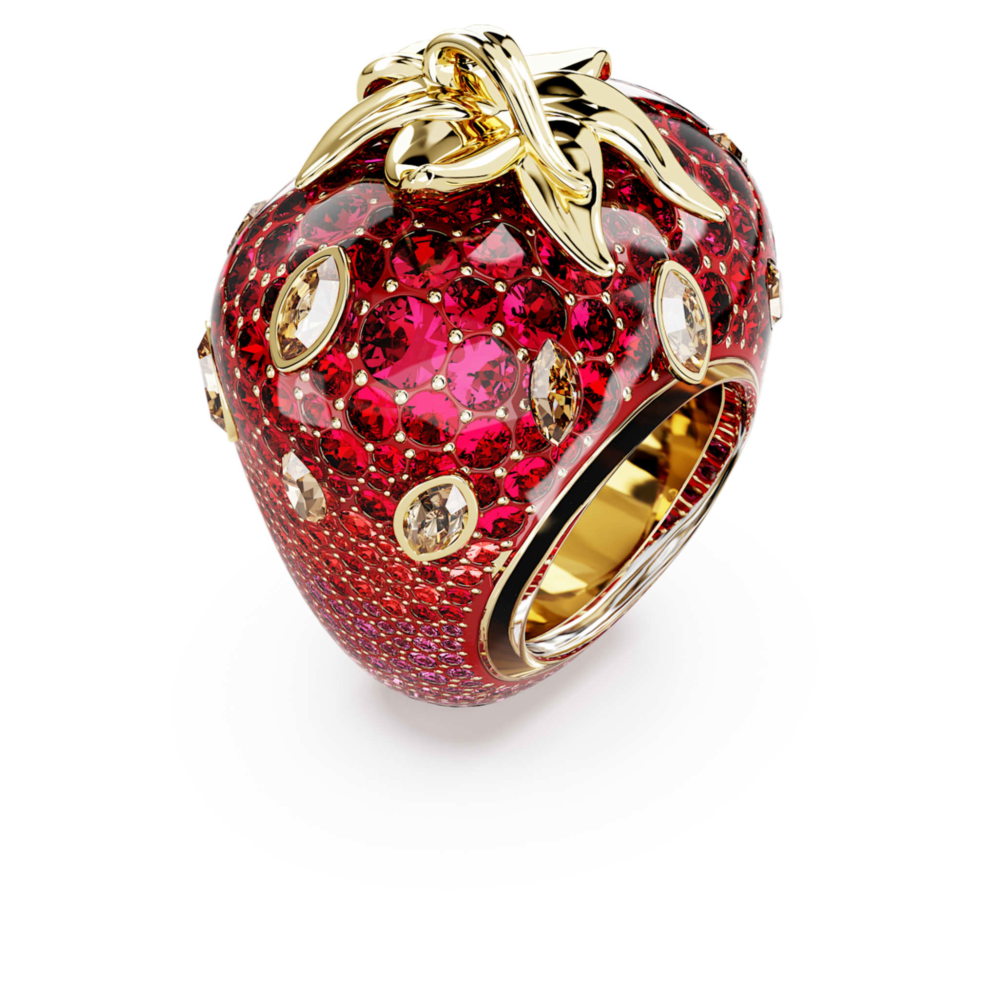 Swarovski Idyllia motif ring Mixed cuts, Strawberry, Red, 18K gold finish