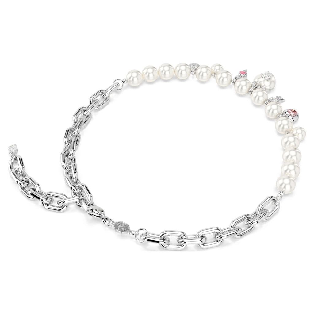 Swarovski Idyllia necklace Crystal pearl, Mixed cuts, White, Rhodium plated