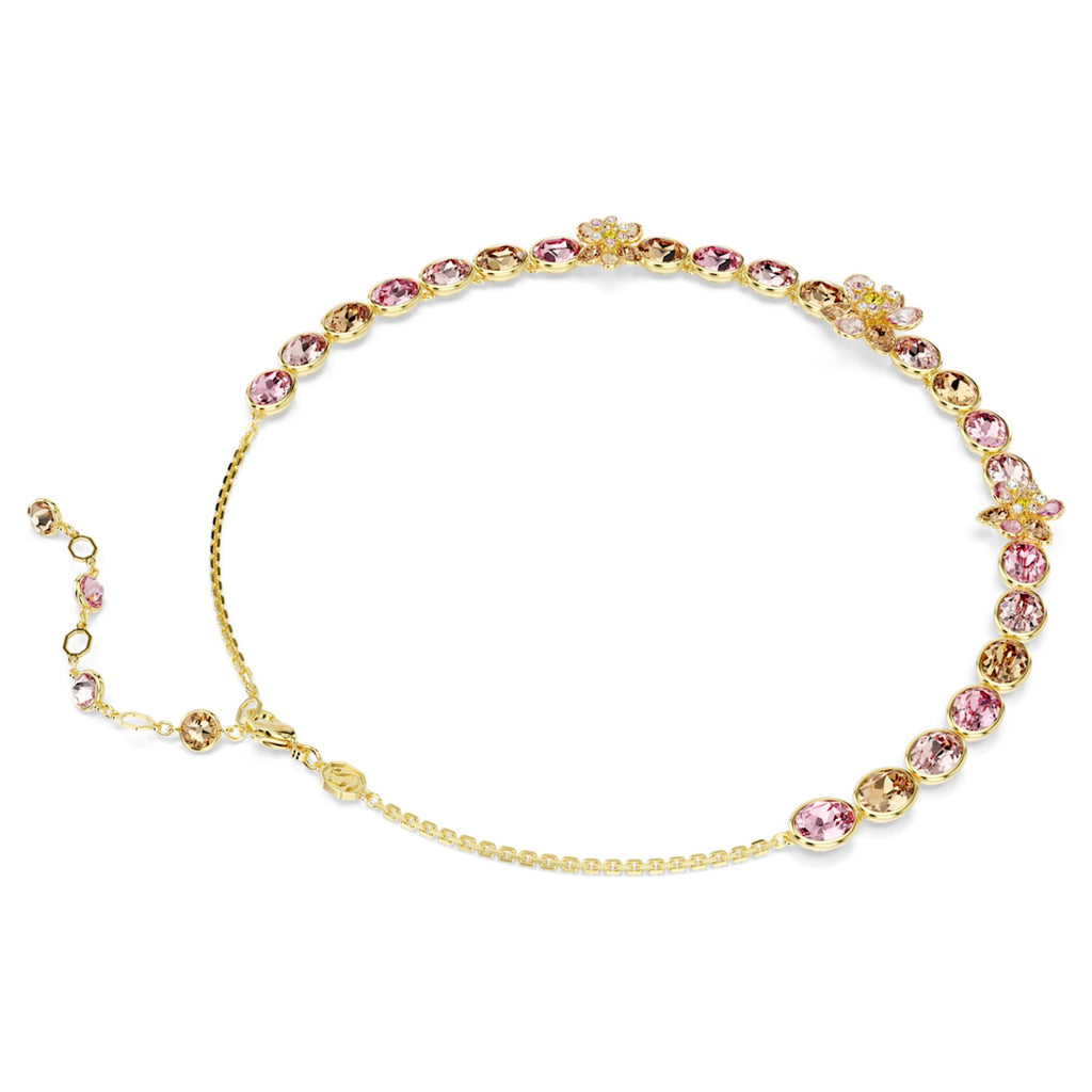 Swarovski Idyllia necklace Mixed cuts, Flower, Multicolored, 18K gold finish