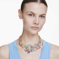 Swarovski Idyllia necklace Mixed cuts, Pavé, Flower, Multicolored, 18K gold finish