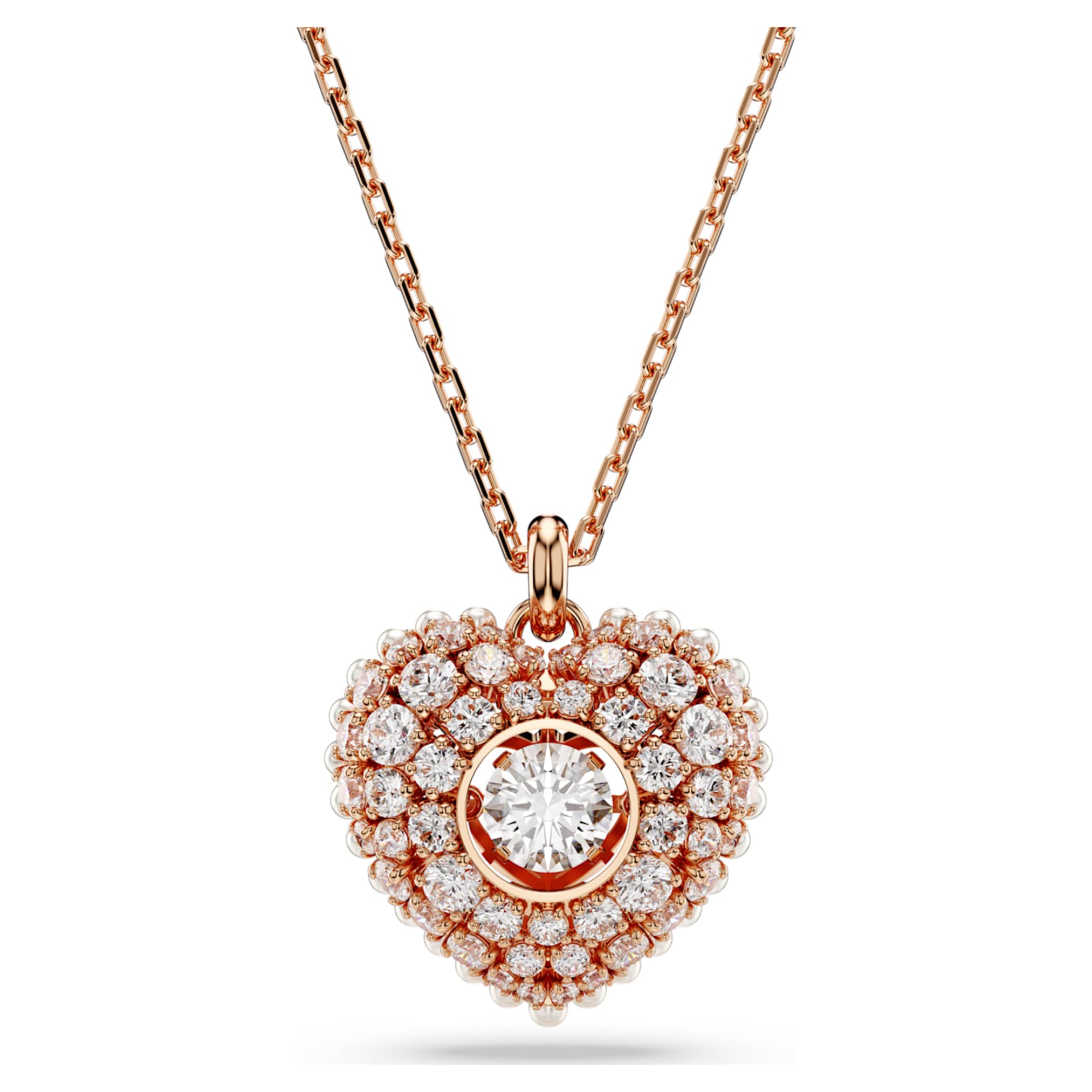 Swarovski Idyllia pendant Crystal pearl, Heart, White, 18K rose gold finish