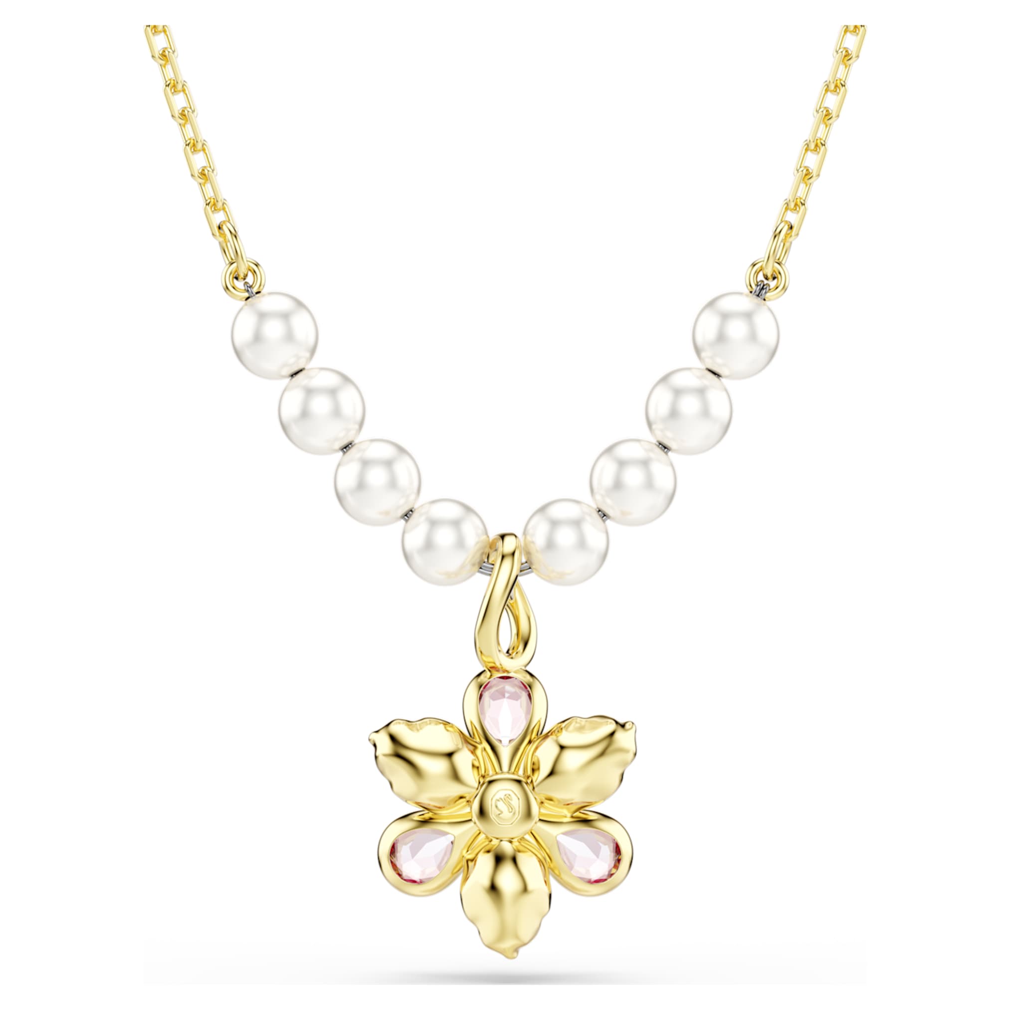 Swarovski Idyllia pendant Crystal pearl, Mixed cuts, Flower, Multicolored, 18K gold finish