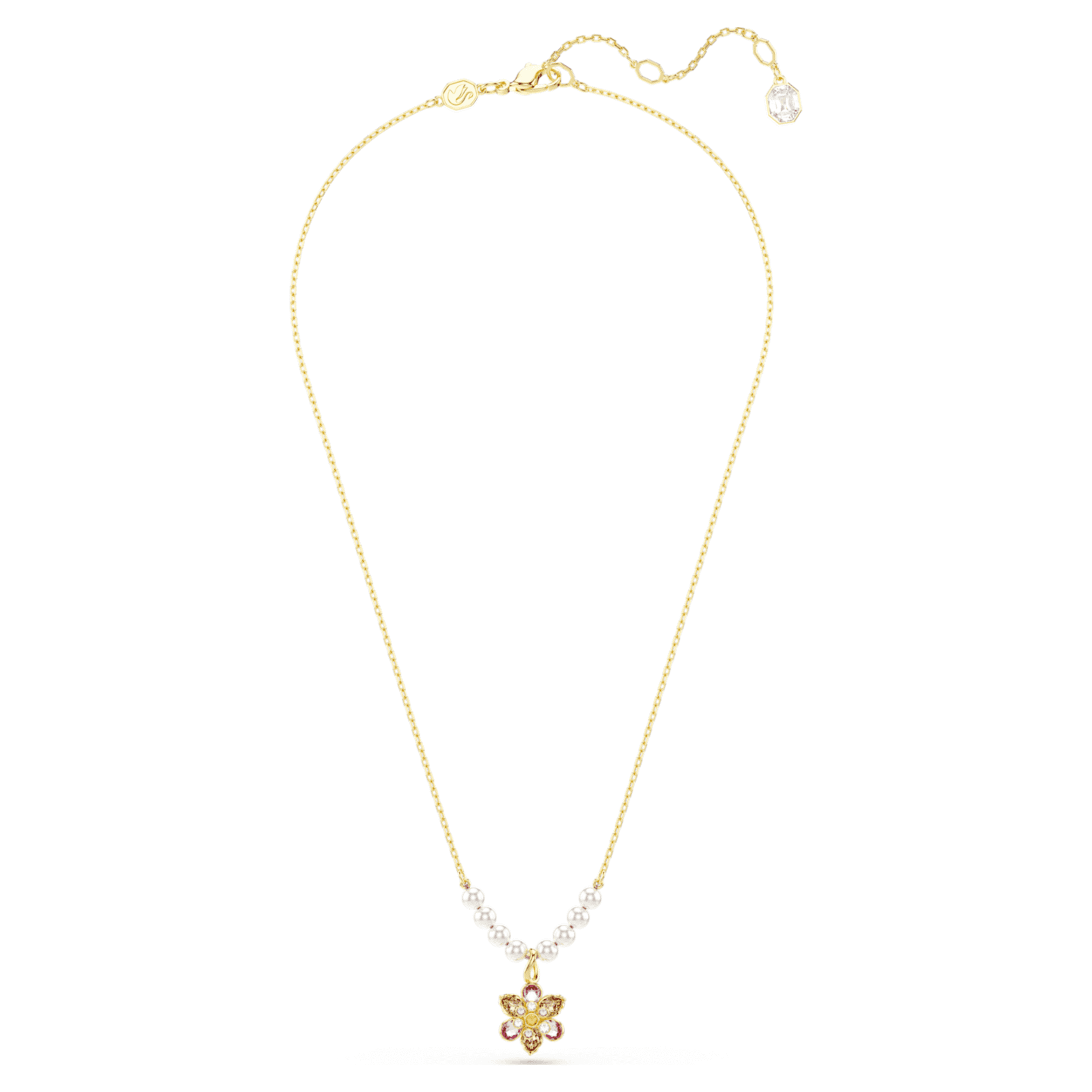 Swarovski Idyllia pendant Crystal pearl, Mixed cuts, Flower, Multicolored, 18K gold finish