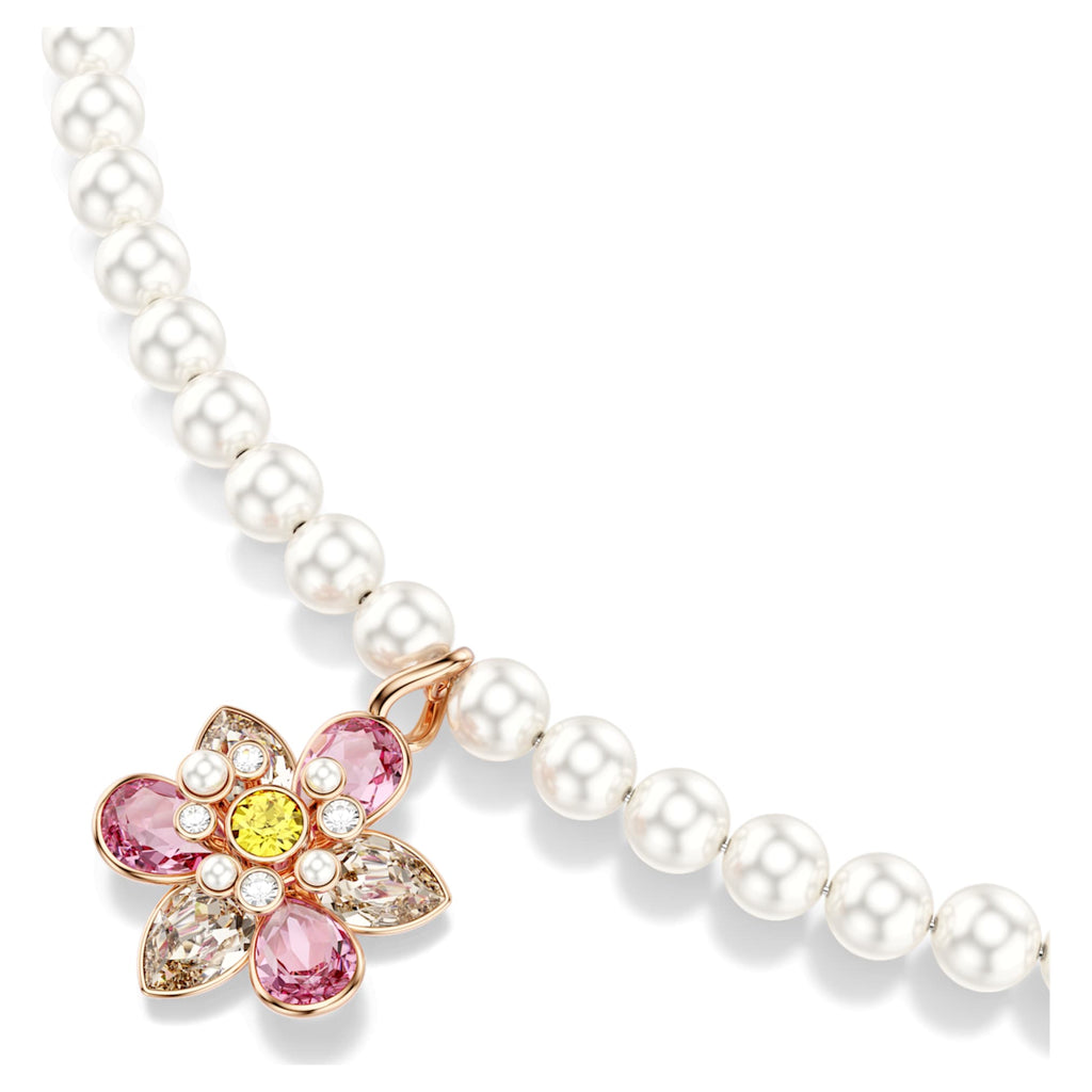 Swarovski Idyllia pendant Crystal pearl, Mixed cuts, Flower, Multicolored, 18K rose gold finish