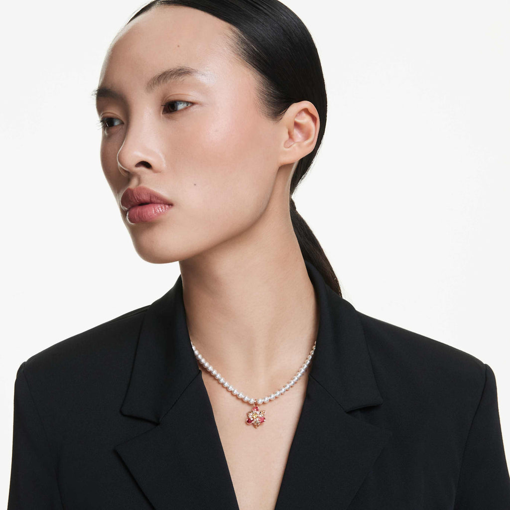 Swarovski Idyllia pendant Crystal pearl, Mixed cuts, Flower, Multicolored, 18K rose gold finish