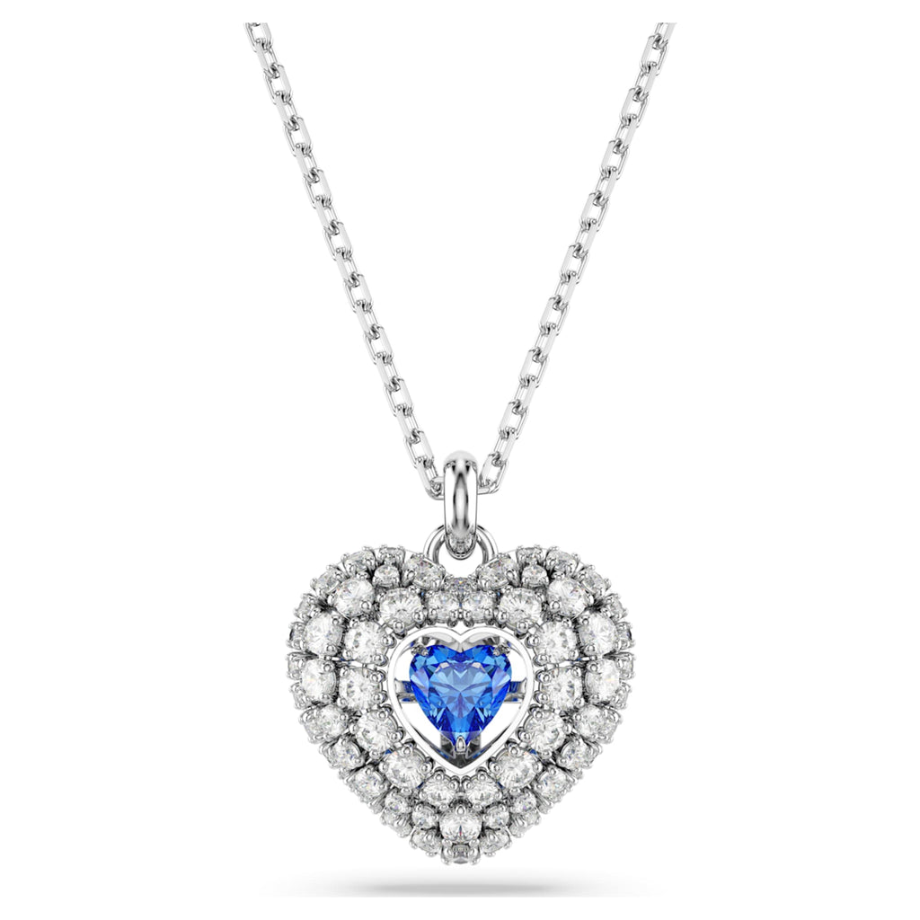 Swarovski Idyllia pendant Heart, Blue, Rhodium plated
