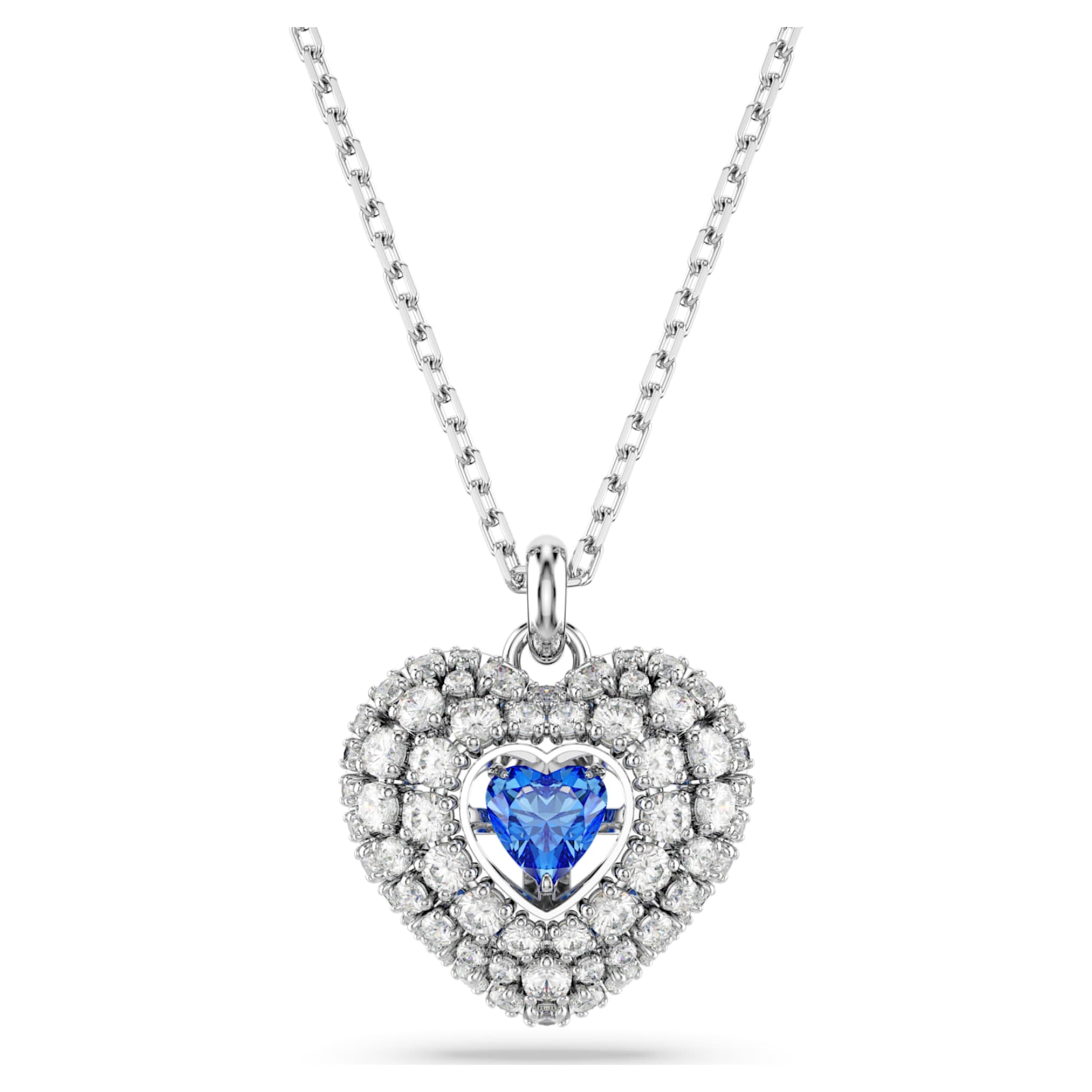 Swarovski Idyllia pendant Heart, Blue, Rhodium plated