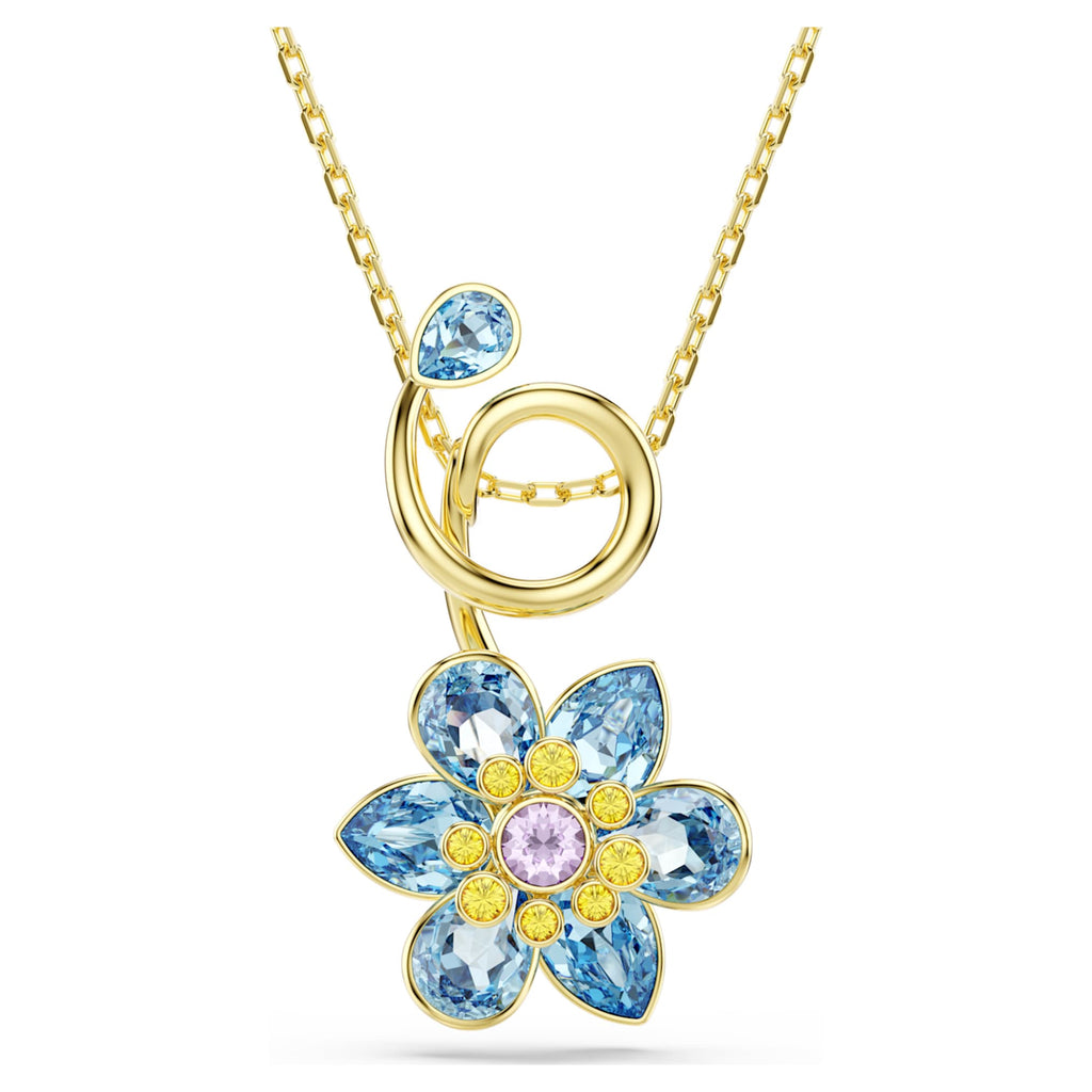Swarovski Idyllia pendant Mixed cuts, Flower, Blue, 18K gold finish