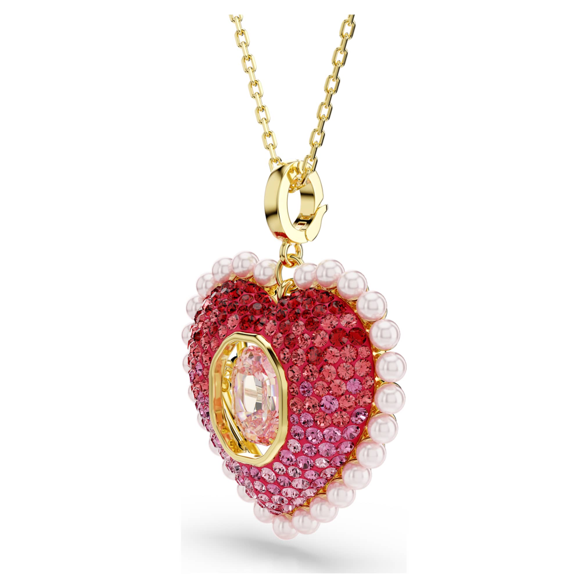 Swarovski Idyllia pendant Mixed cuts, Heart, Pink, 18K gold finish