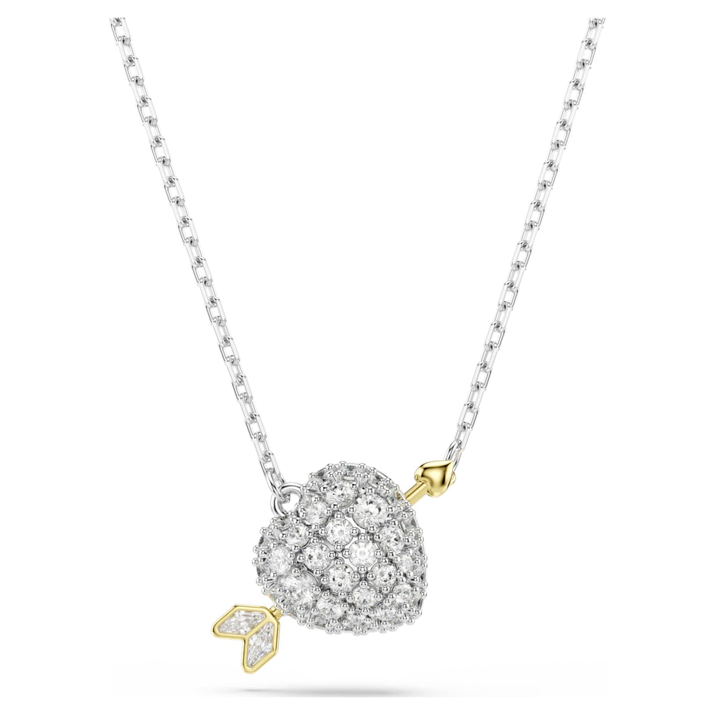 Swarovski Idyllia pendant Mixed cuts, Heart with arrow, White, Mixed metal finish