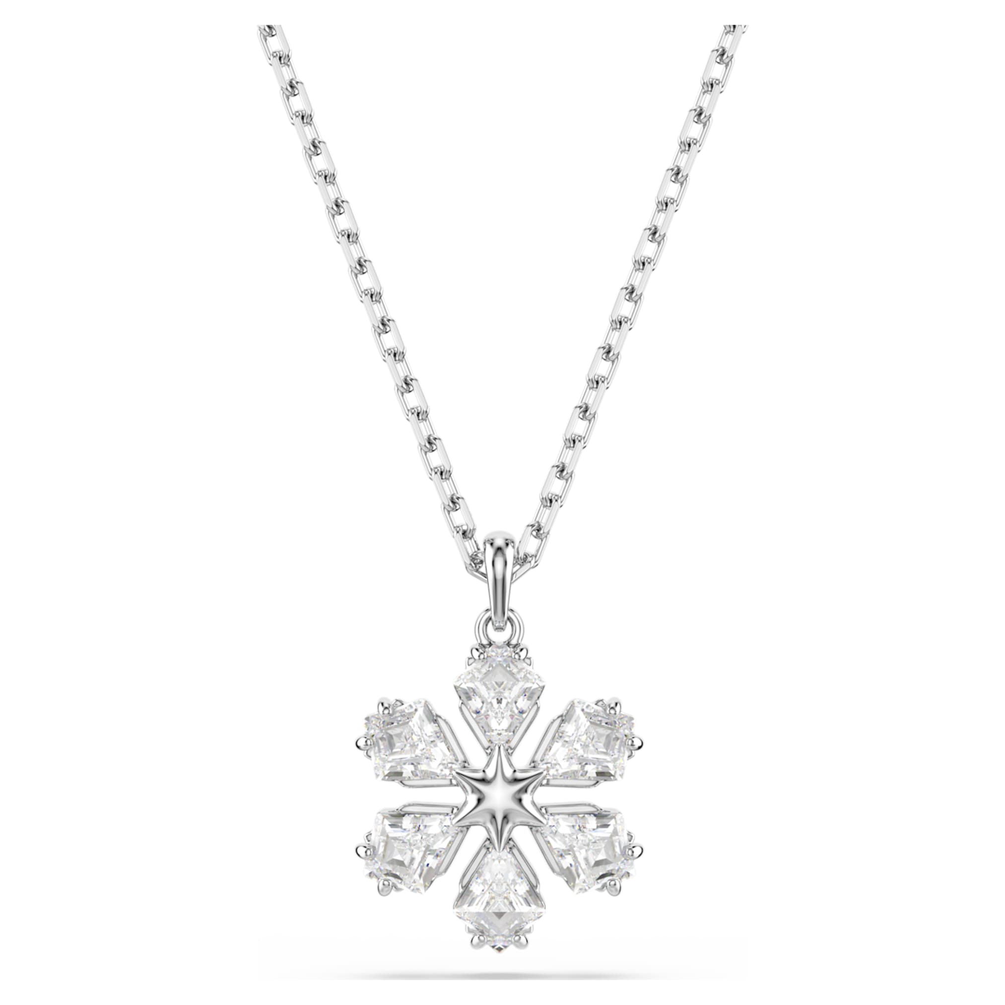 Swarovski Idyllia pendant Mixed cuts, Snowflake, White, Rhodium plated