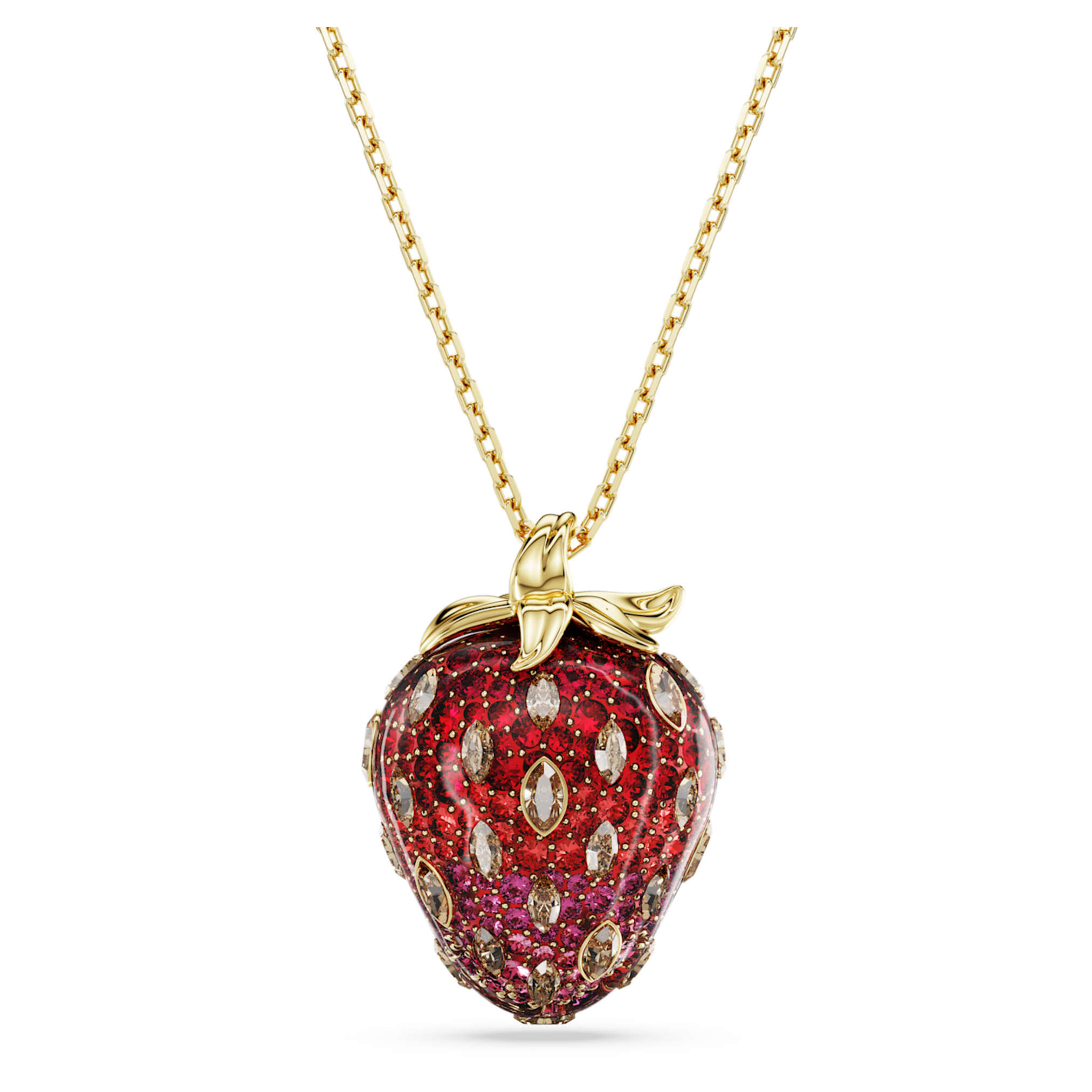 Swarovski Idyllia pendant Mixed cuts, Strawberry, Red, 18K gold finish