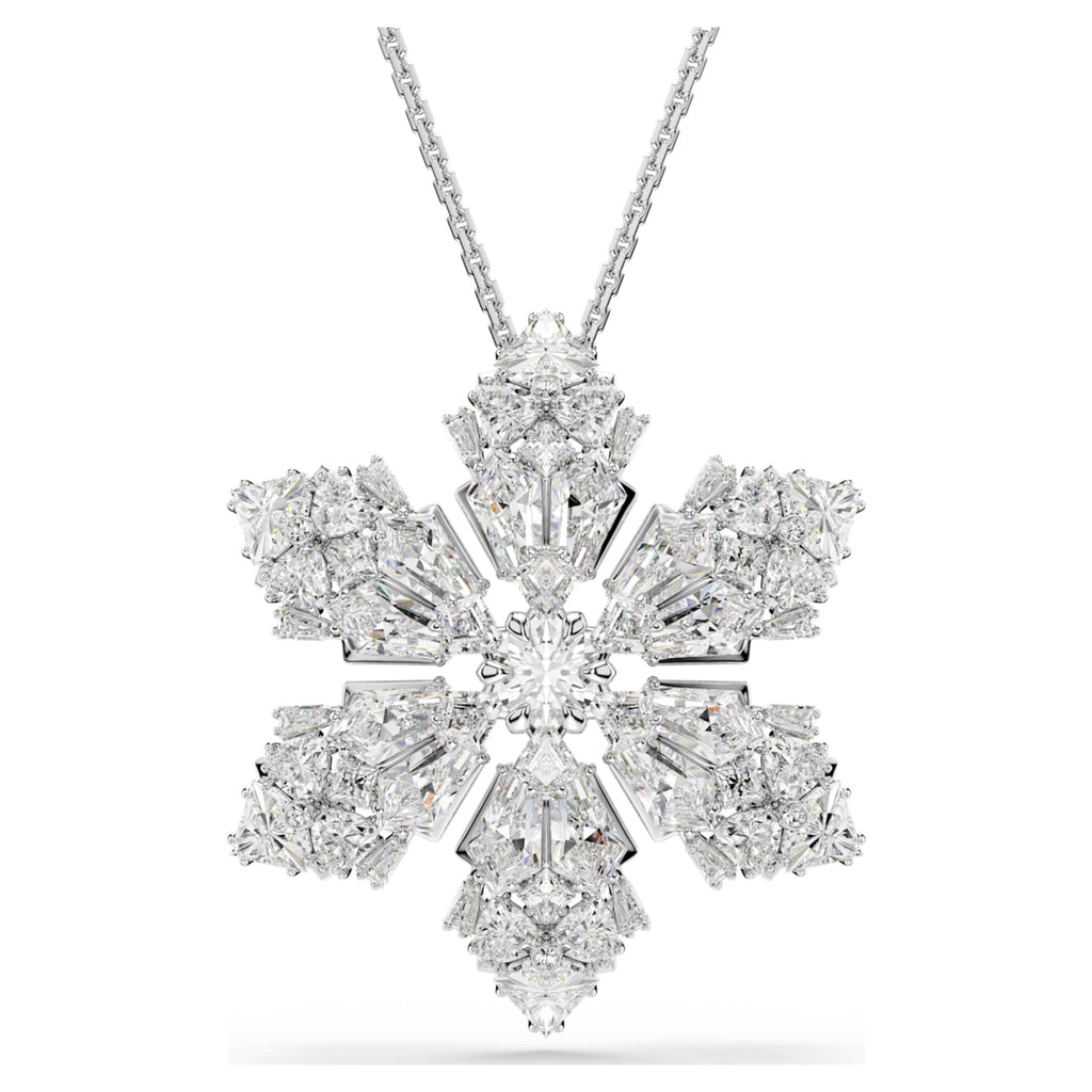Swarovski Idyllia pendant and brooch Mixed cuts, Snowflake, White, Rhodium plated
