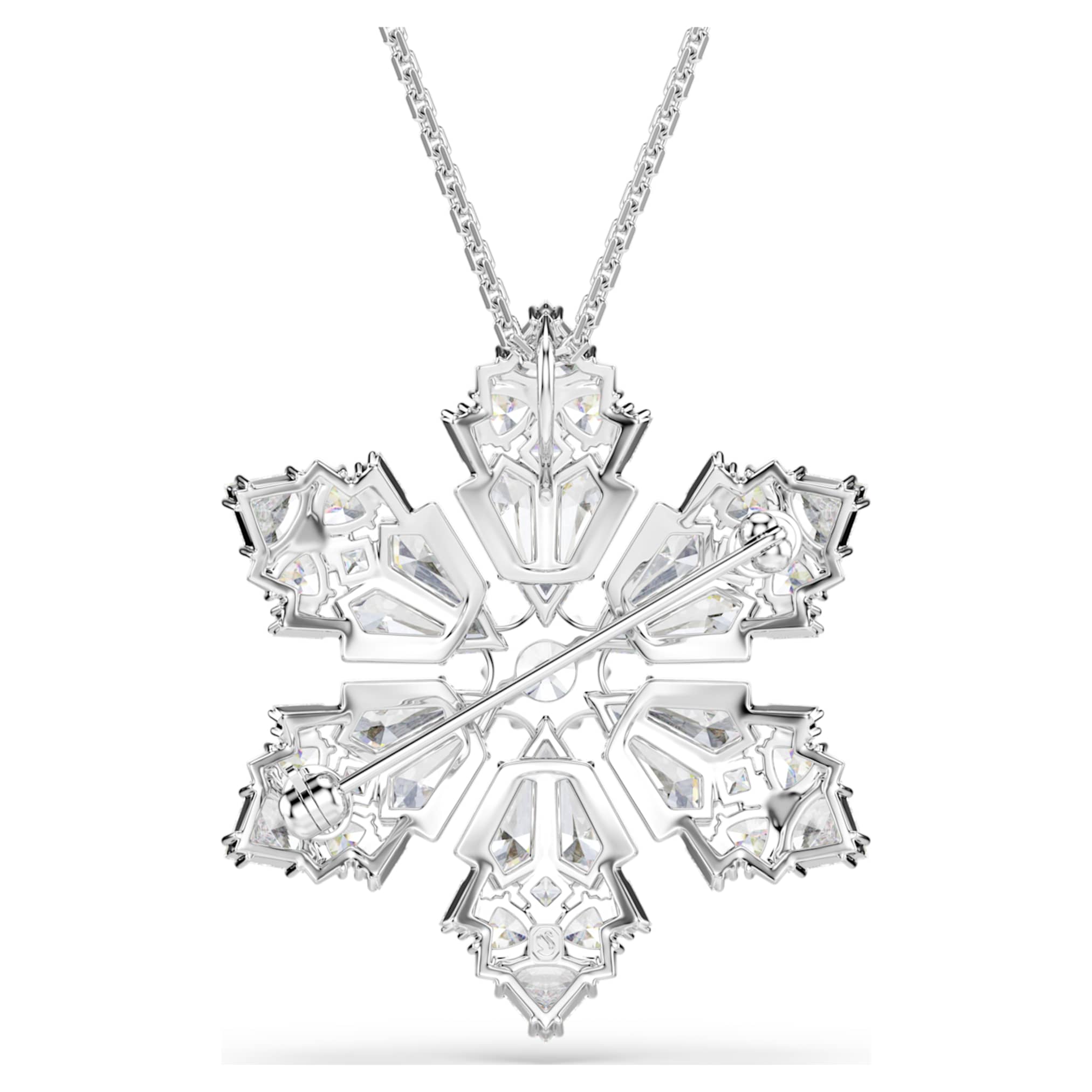 Swarovski Idyllia pendant and brooch Mixed cuts, Snowflake, White, Rhodium plated