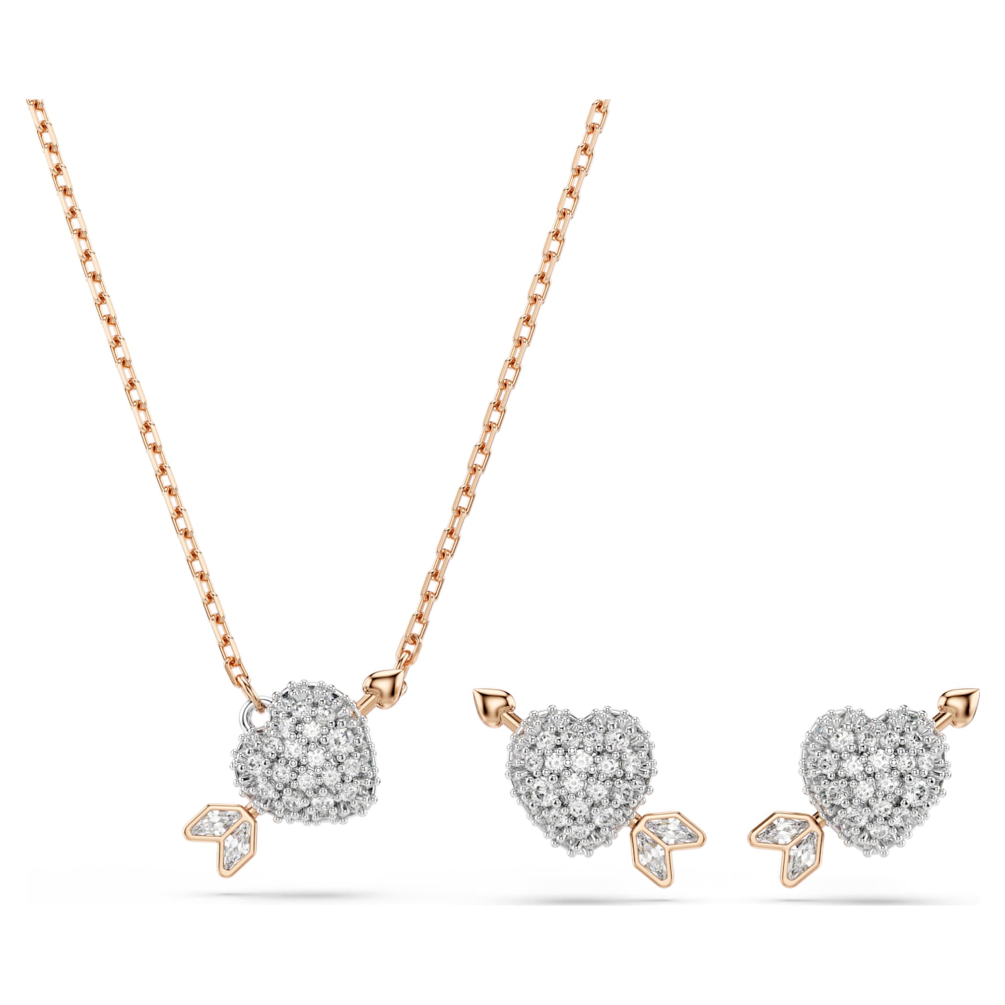 Swarovski Idyllia set Mixed cuts, Heart with arrow, White, 18K rose gold finish
