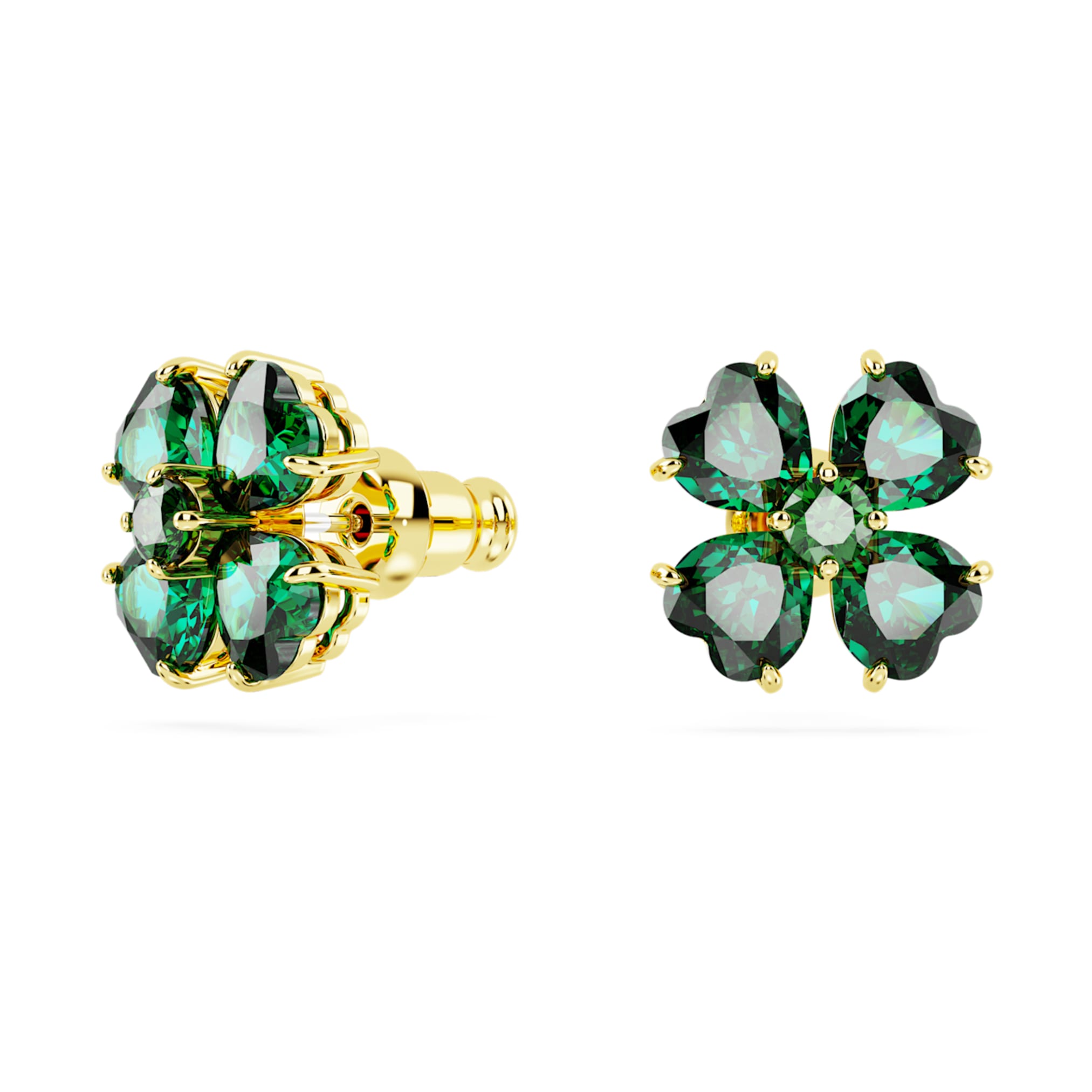 Swarovski Idyllia stud earrings Clover, Green, 18K gold finish