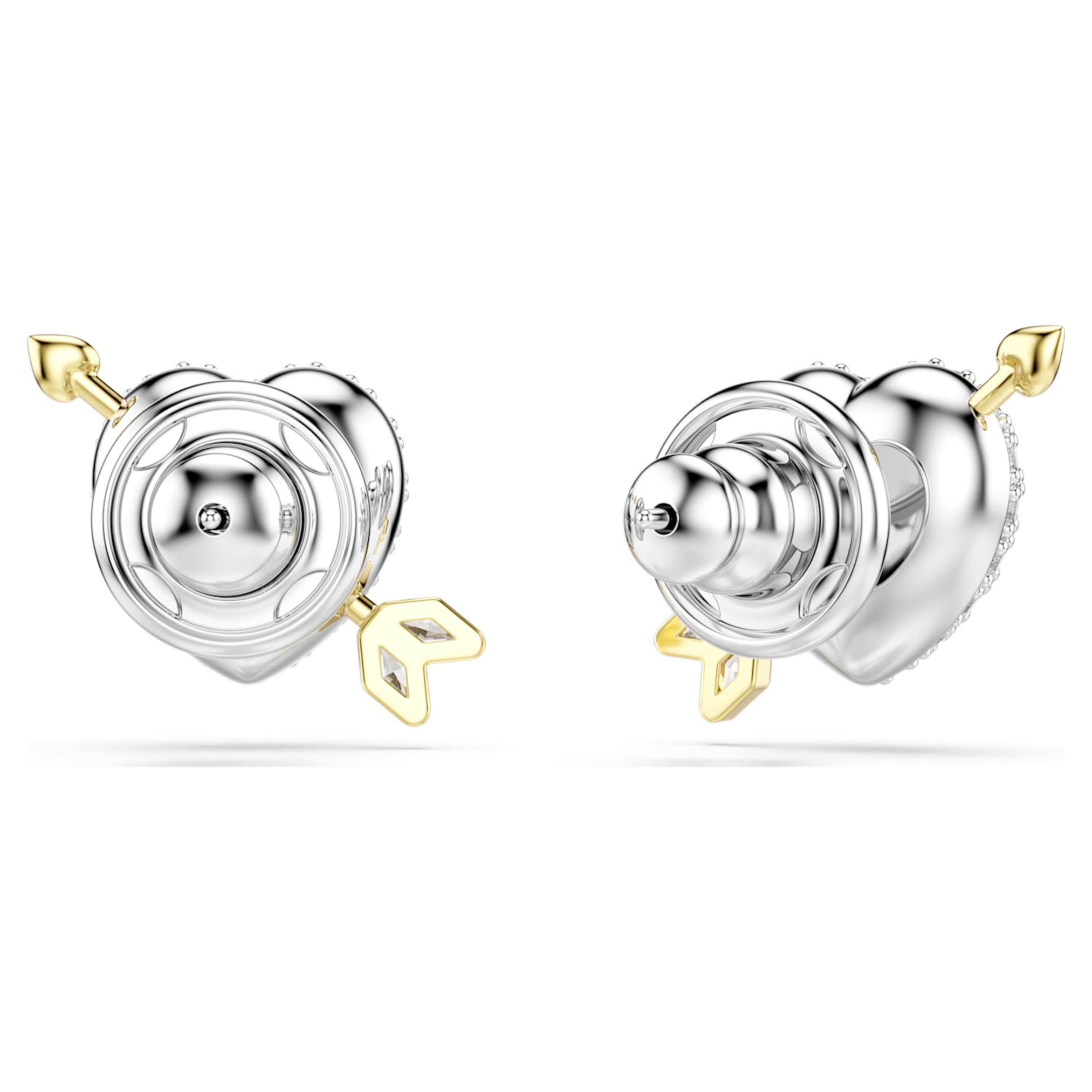 Swarovski Idyllia stud earrings Mixed cuts, Heart with arrow, White, Mixed metal finish