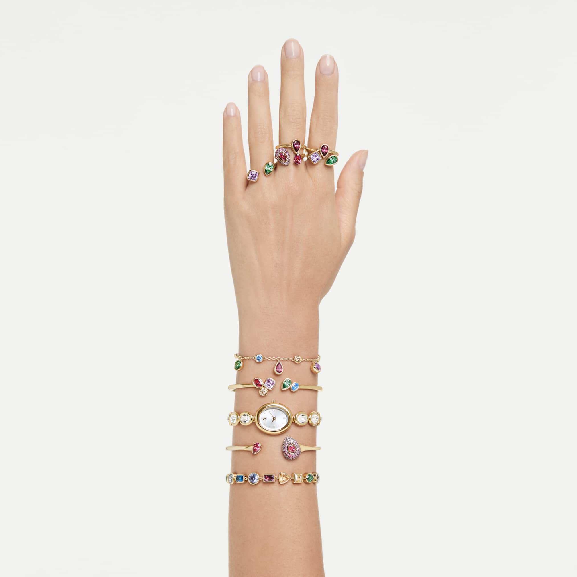 Swarovski Imber bracelet Mixed cuts, Multicolored, 18K gold finish