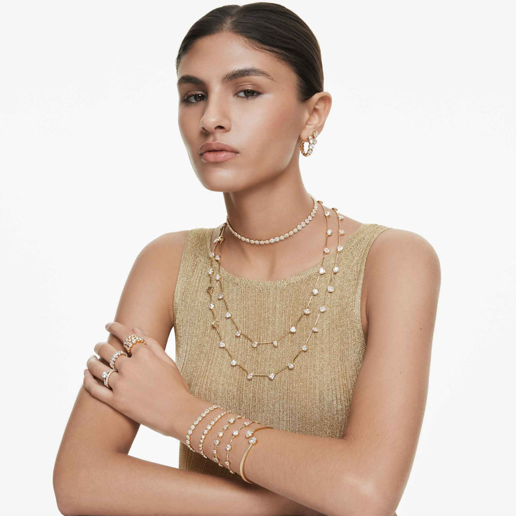 Swarovski Imber bracelet Mixed cuts, White, 18K gold finish