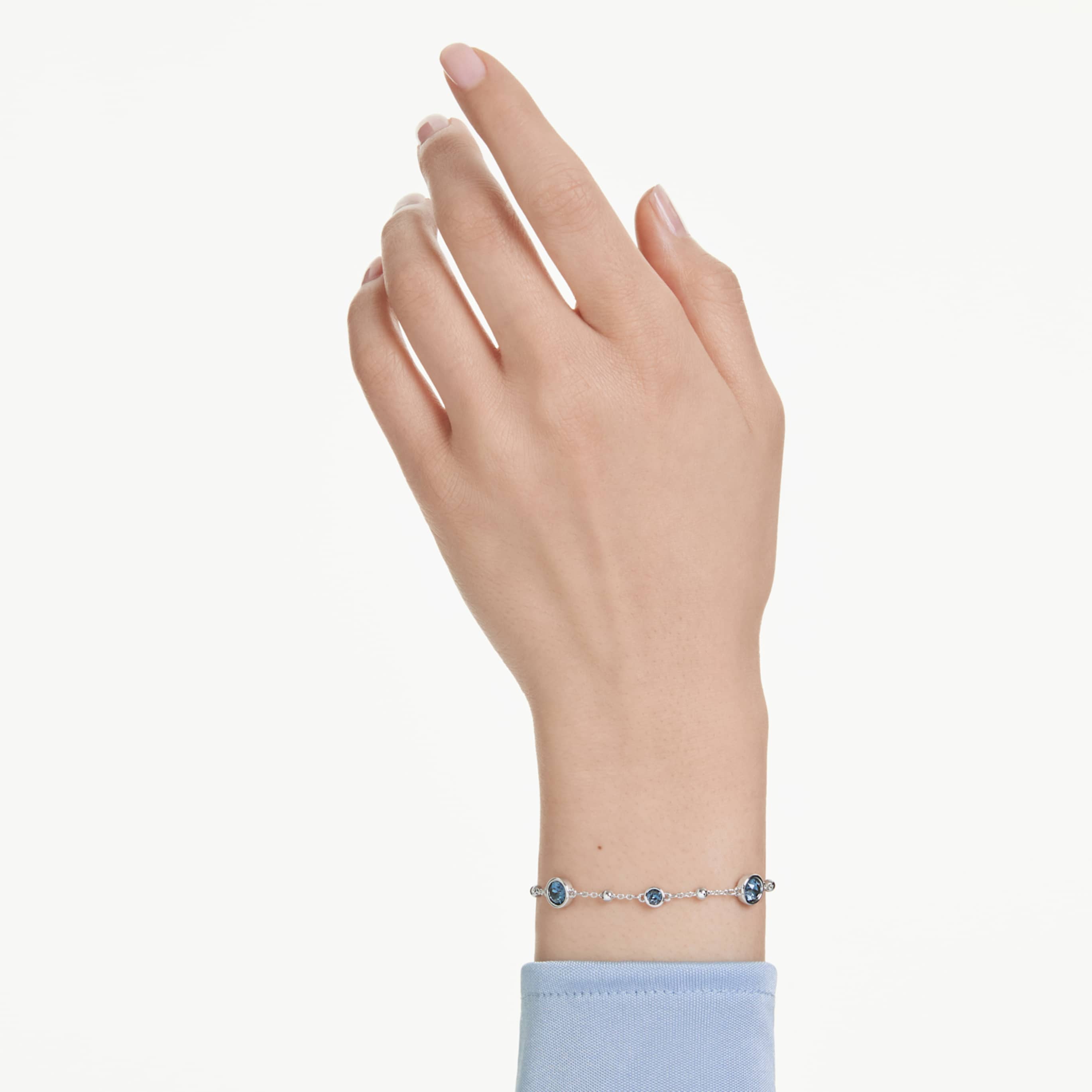 Swarovski Imber bracelet Round cut, Blue, Rhodium plated